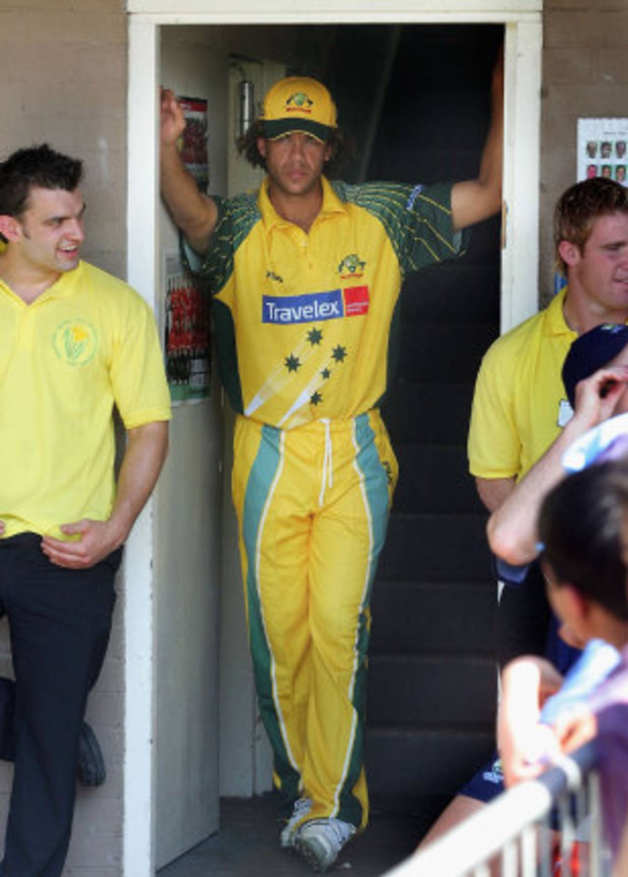Andrew Symonds watches from the pavilion after being left out against Bangladesh for breaking team rules, Australia v Bangladesh, NatWest Series, Cardiff, June 18, 2005