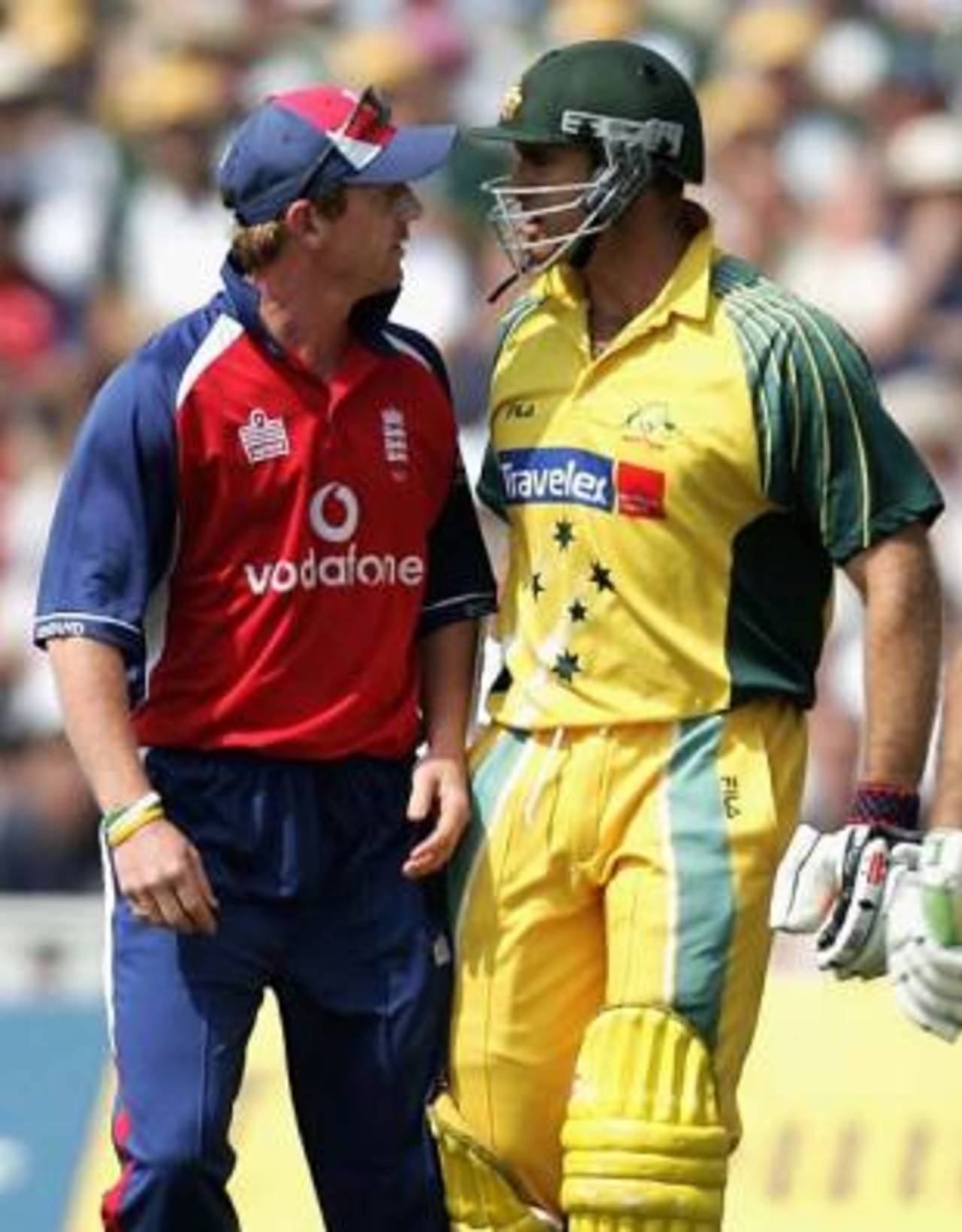 Face off: Paul Collingwood squares up to Matthew Hayden, England v Australia,  Edgbaston, June 28, 2005