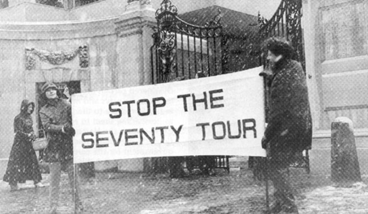 Stop The Seventy Tour protesters outside the Grace Gates, Lord's, March, 1970
