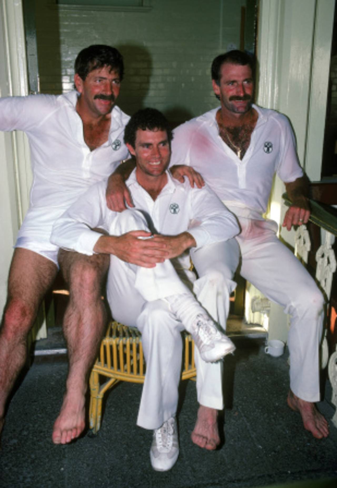 Rod Marsh, Greg Chappell and Dennis Lillee pose after the final Test in Sydney in 1984&nbsp;&nbsp;&bull;&nbsp;&nbsp;Getty Images