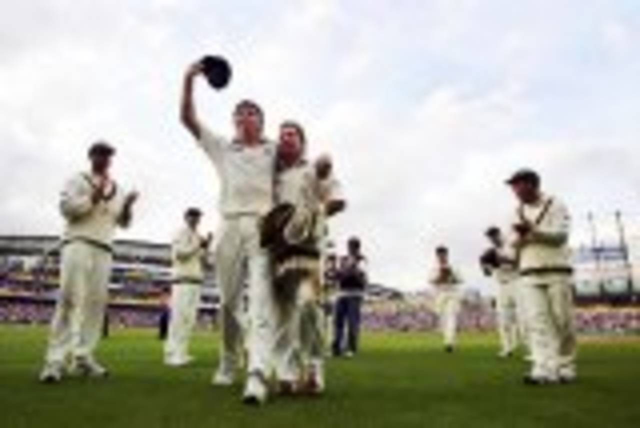 A fine partnership: Glenn McGrath and Shane Warne leave the field, for possibly the last time in a Test in England, England v Australia, The Oval, September 12, 2005
