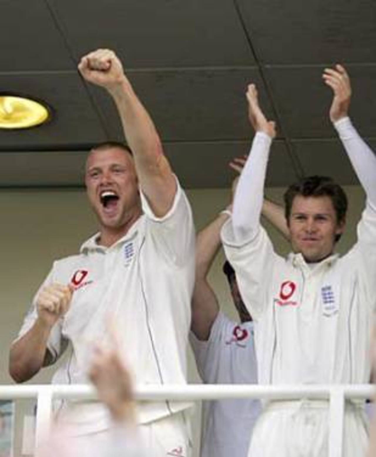 Andrew Flintoff and Geraint Jones celebrate winning the Ashes, England v Australia, The Oval, September 12, 2005