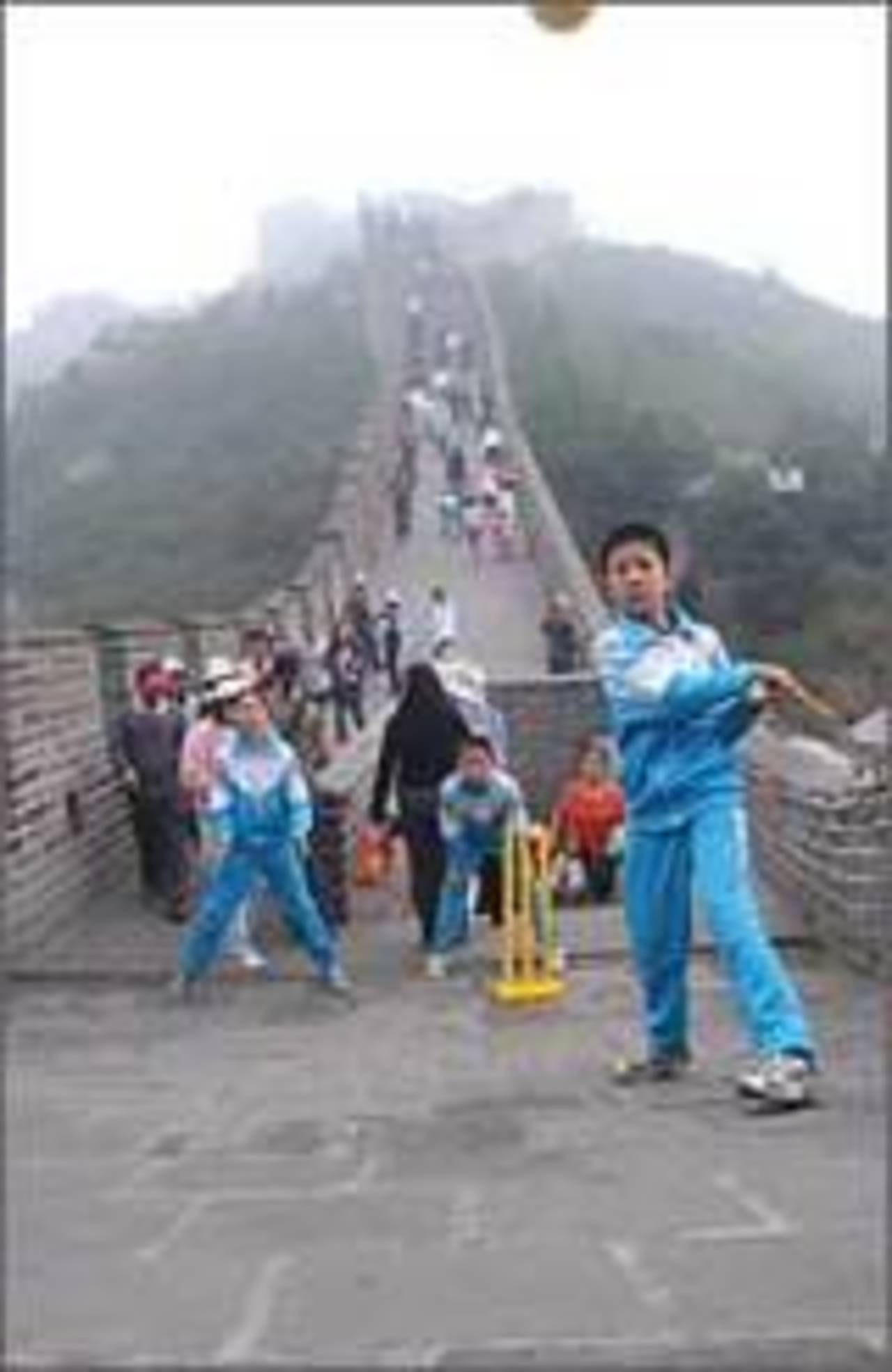 Cricket being played on the Great Wall of China 