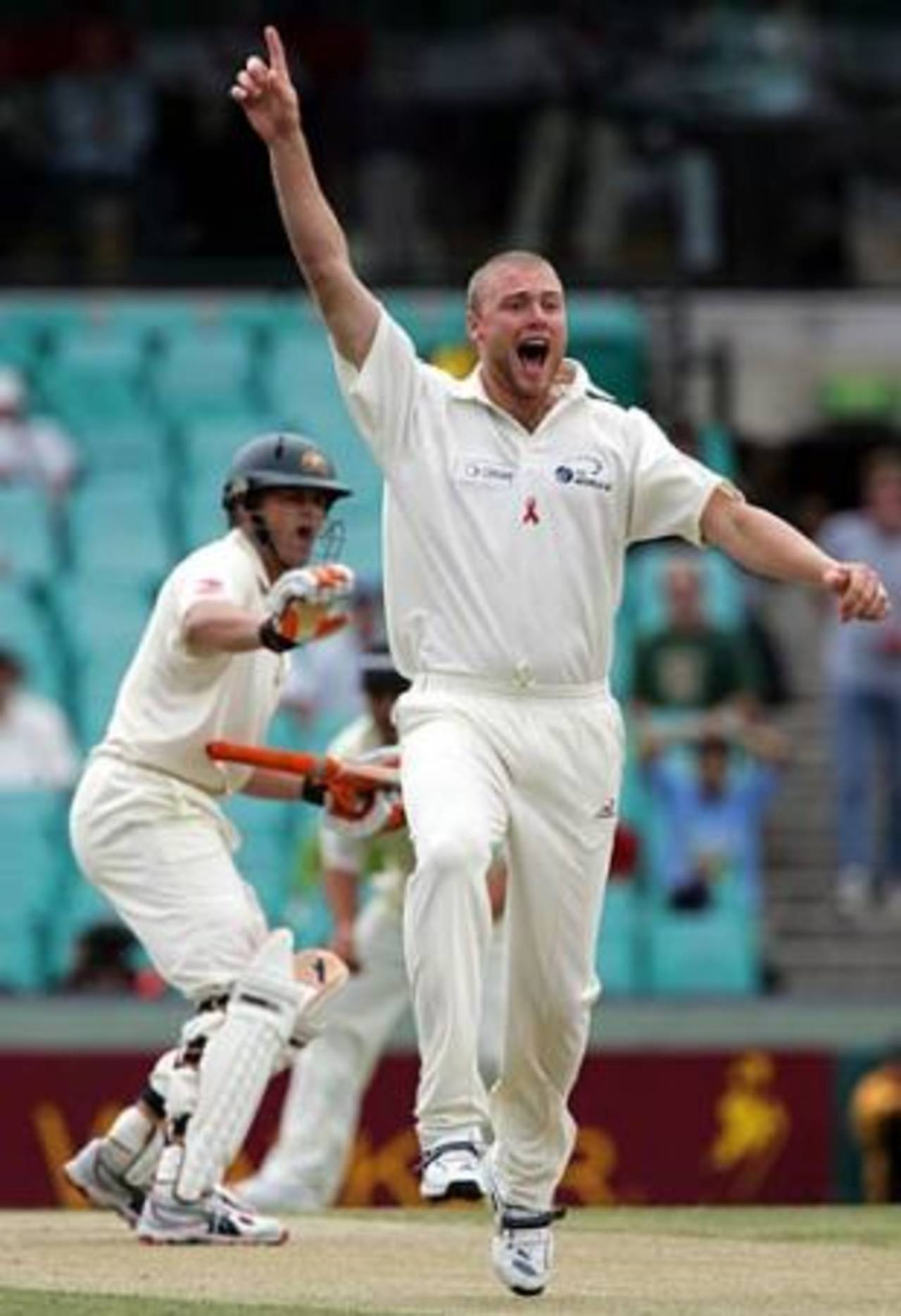 Andrew Flintoff appeals successfully for a lbw decision against Adam Gilchrist,  Australia v World XI, Day 2, Sydney Cricket Ground, October 15, 2005