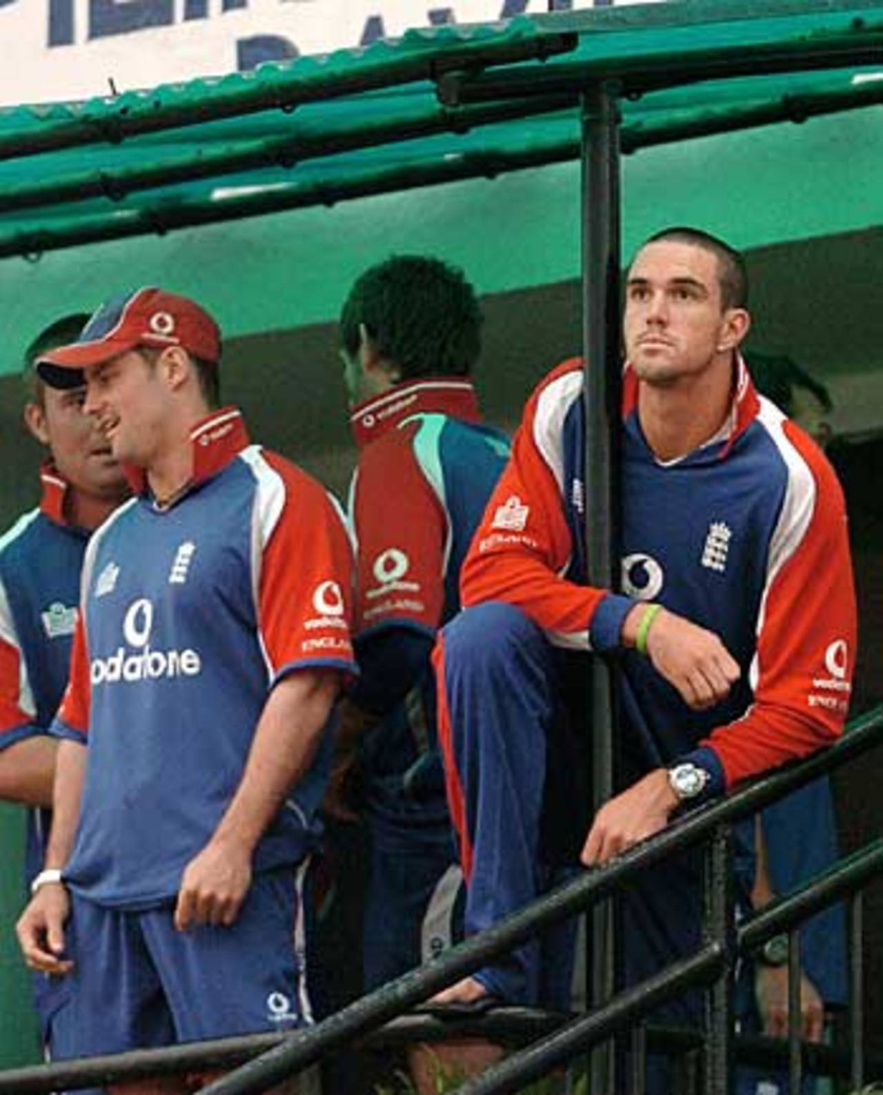 Kevin Pietersen strikes a contemplative pose as the rain continued to fall at Guwahati ahead of the fifth one-dayer, India v England, April 8, 2006