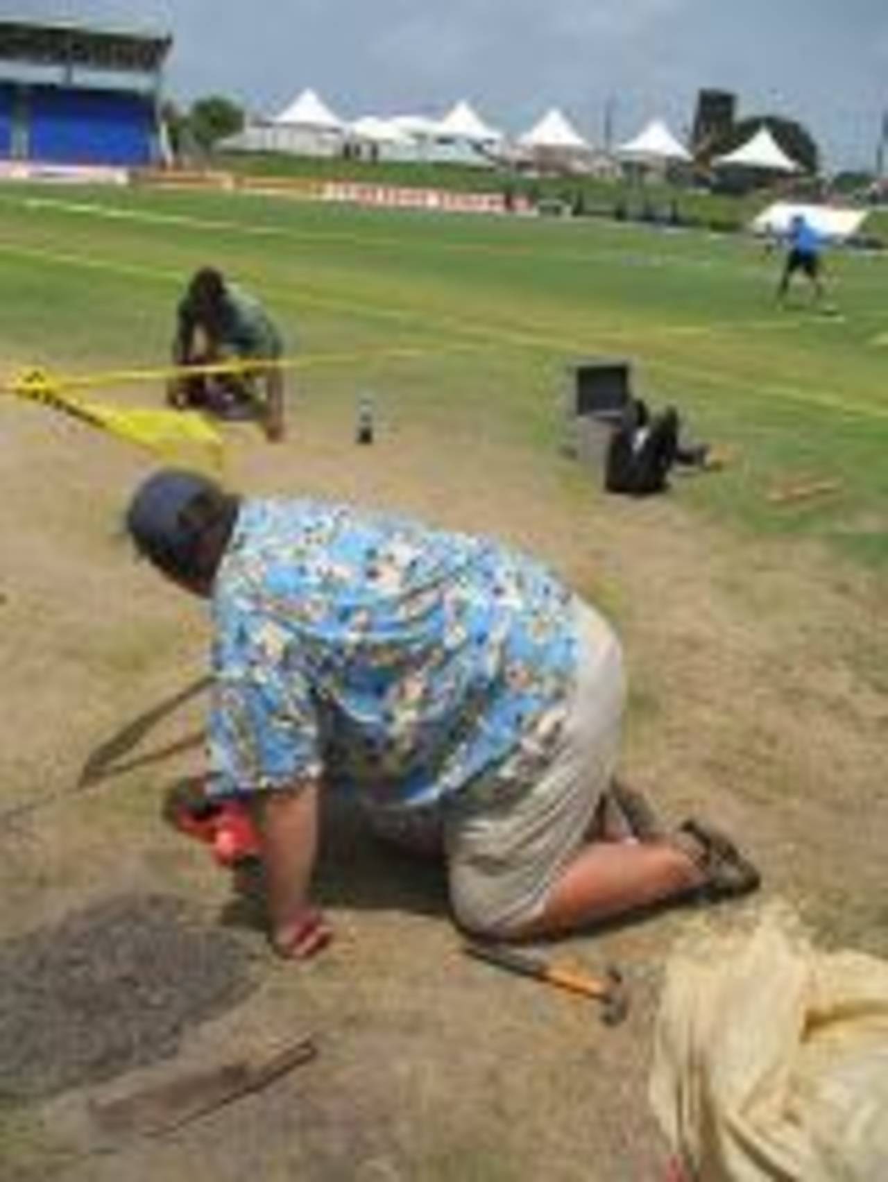 Andy Atkinson tends to the pitch at St. Kitts, West Indies v India, 3rd Test, St Kitts, June 21 2006