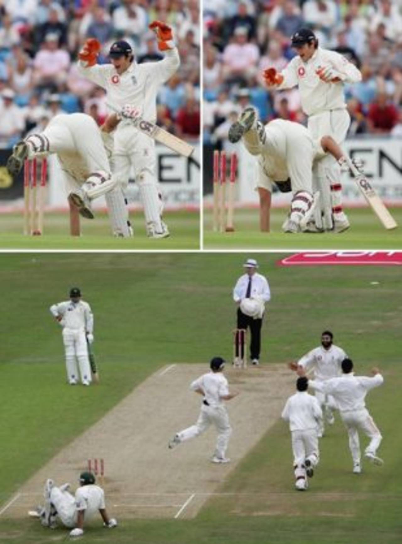 Over and out: Inzamam-ul-Haq falls onto his stumps, England v Pakistan, 3rd Test, Headingley, August 6, 2006