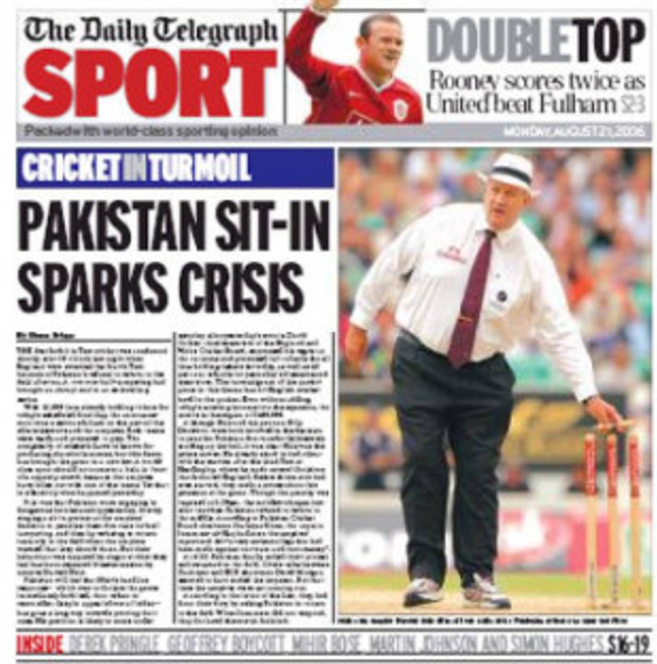 <I>The Daily Telegraph</B> reports on the crisis at The Oval, England v Pakistan, 4th Test, The Oval, August 21, 2006