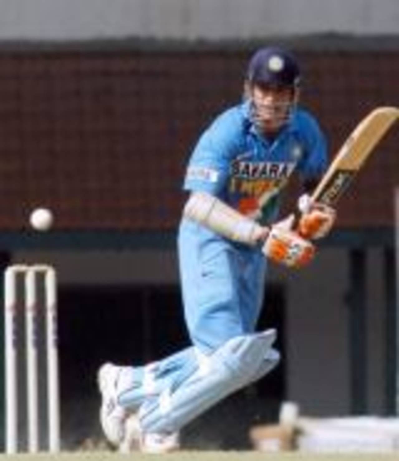 Irfan Pathan watches the progress of the ball after playing a shot during a practice match at The M.A.Chidambaram Stadium in Chennai,September 8, 2006.