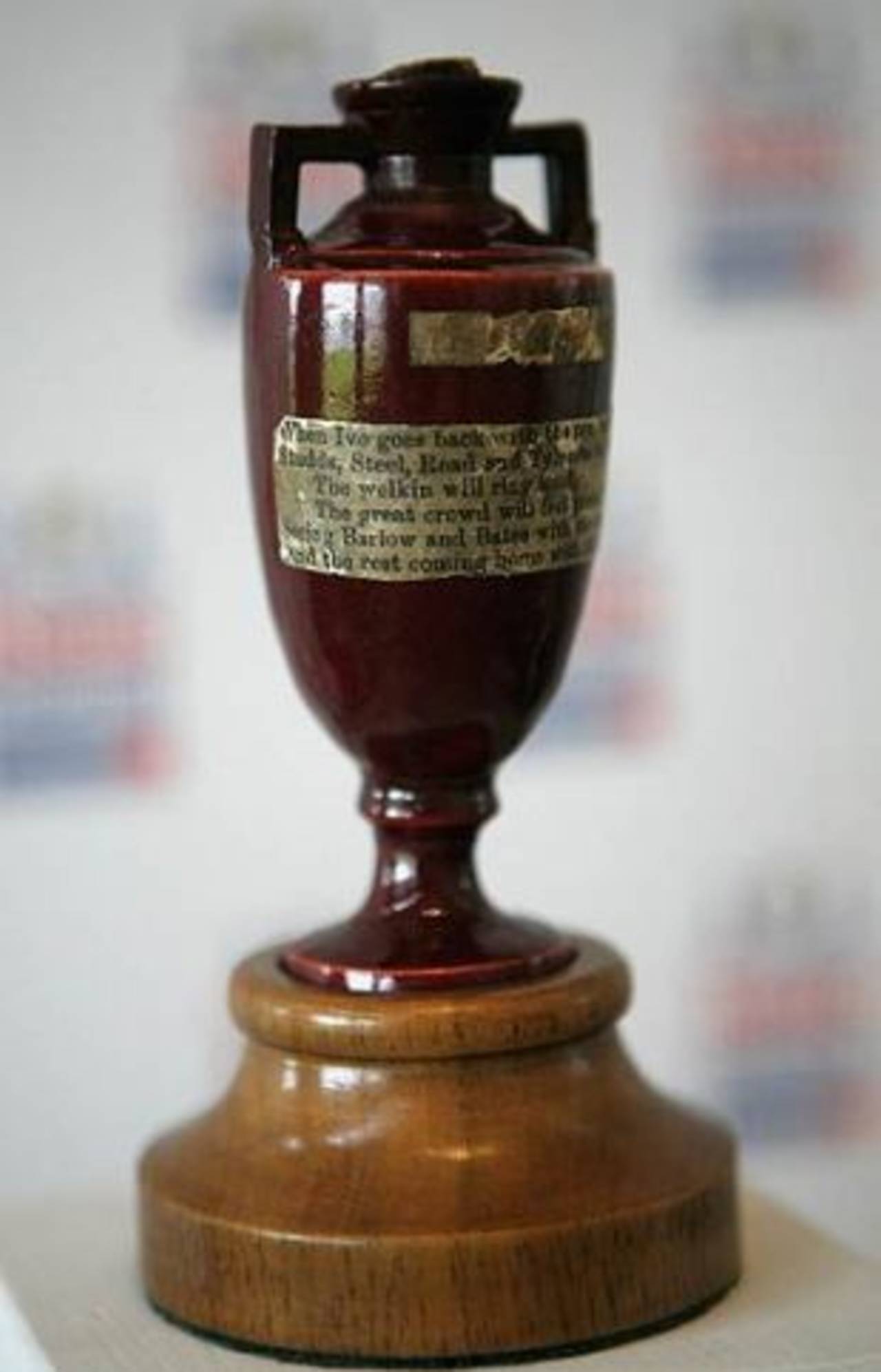The original Ashes urn displayed at Lord's, London, October 9, 2006