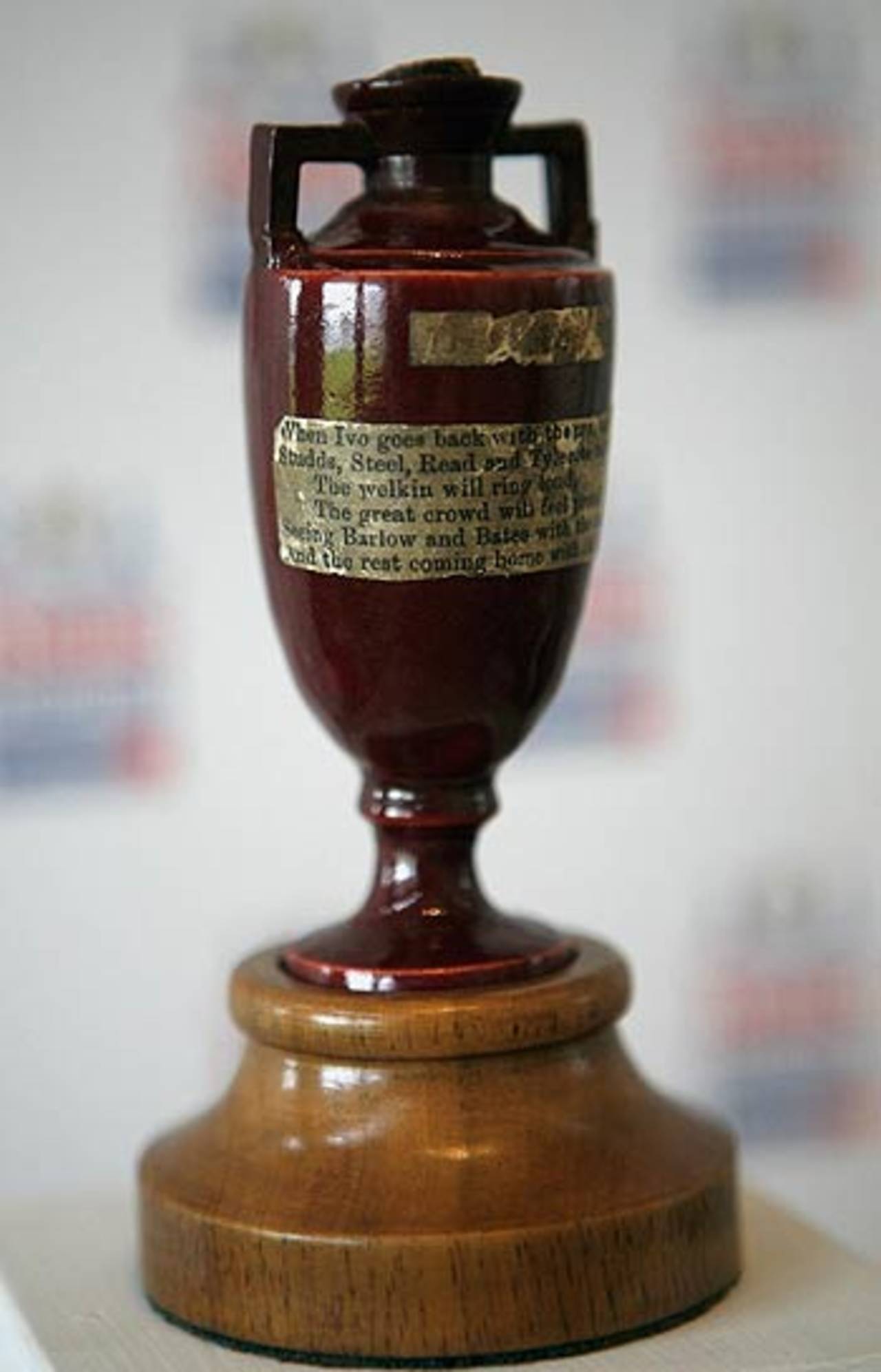 The original Ashes urn displayed at Lord's, London, October 9, 2006