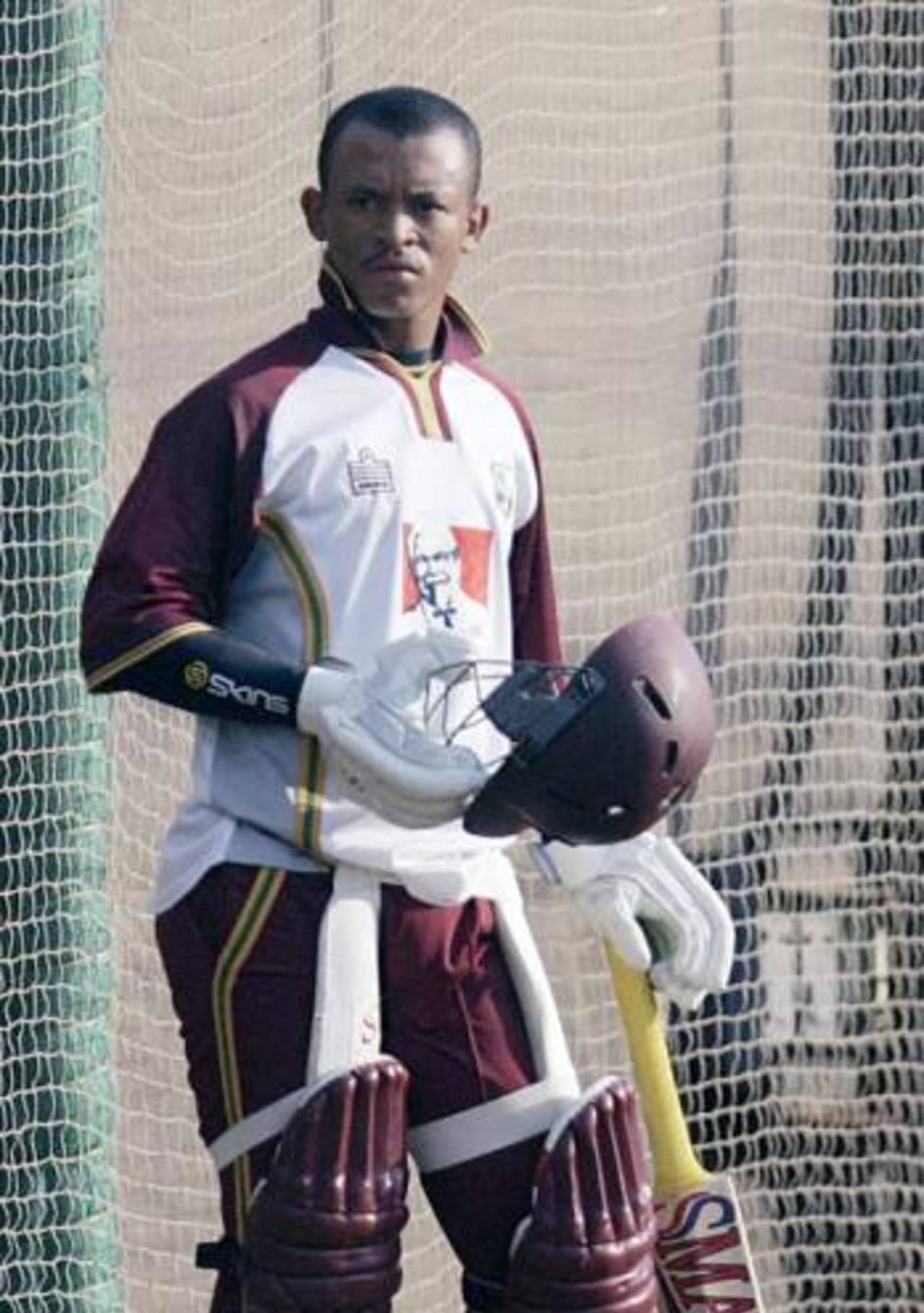 Carlton Baugh in pensive mood in the nets ahead of West Indies' match against England tomorrow, Ahmedabad, October 27, 2006