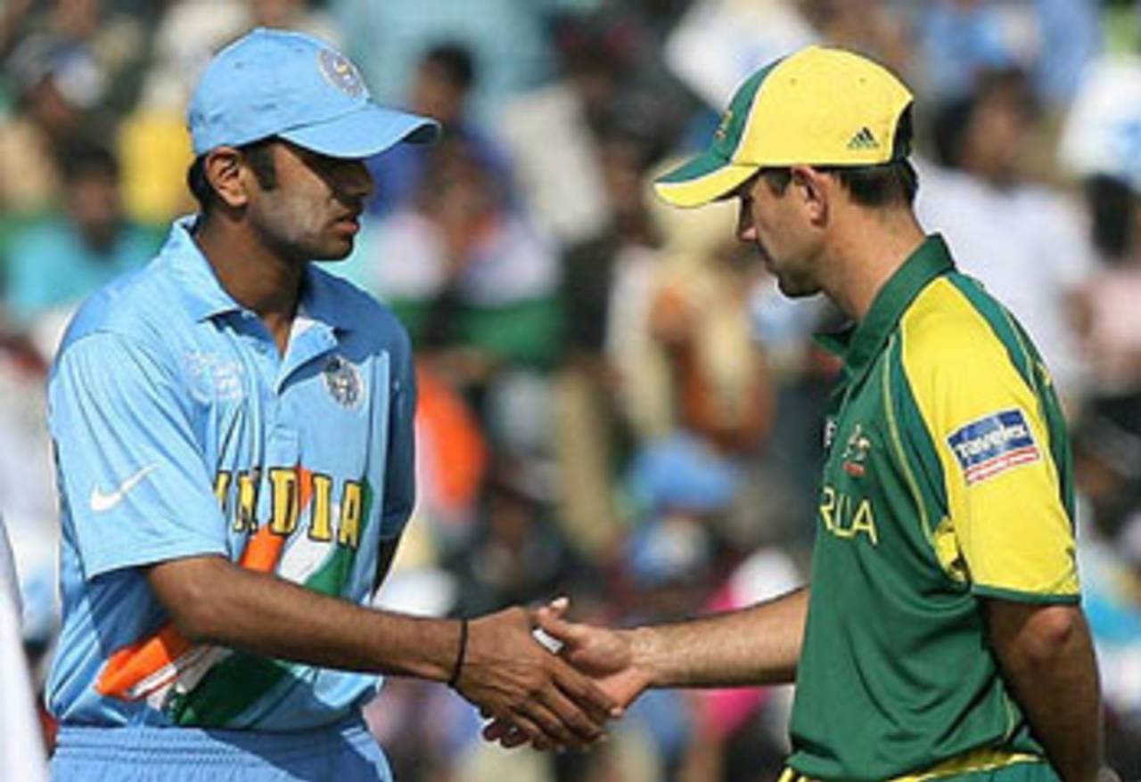 Rahul Dravid and Ricky Ponting shake hands after the toss, India v Australia, 18th match, Champions Trophy, October 29, 2007