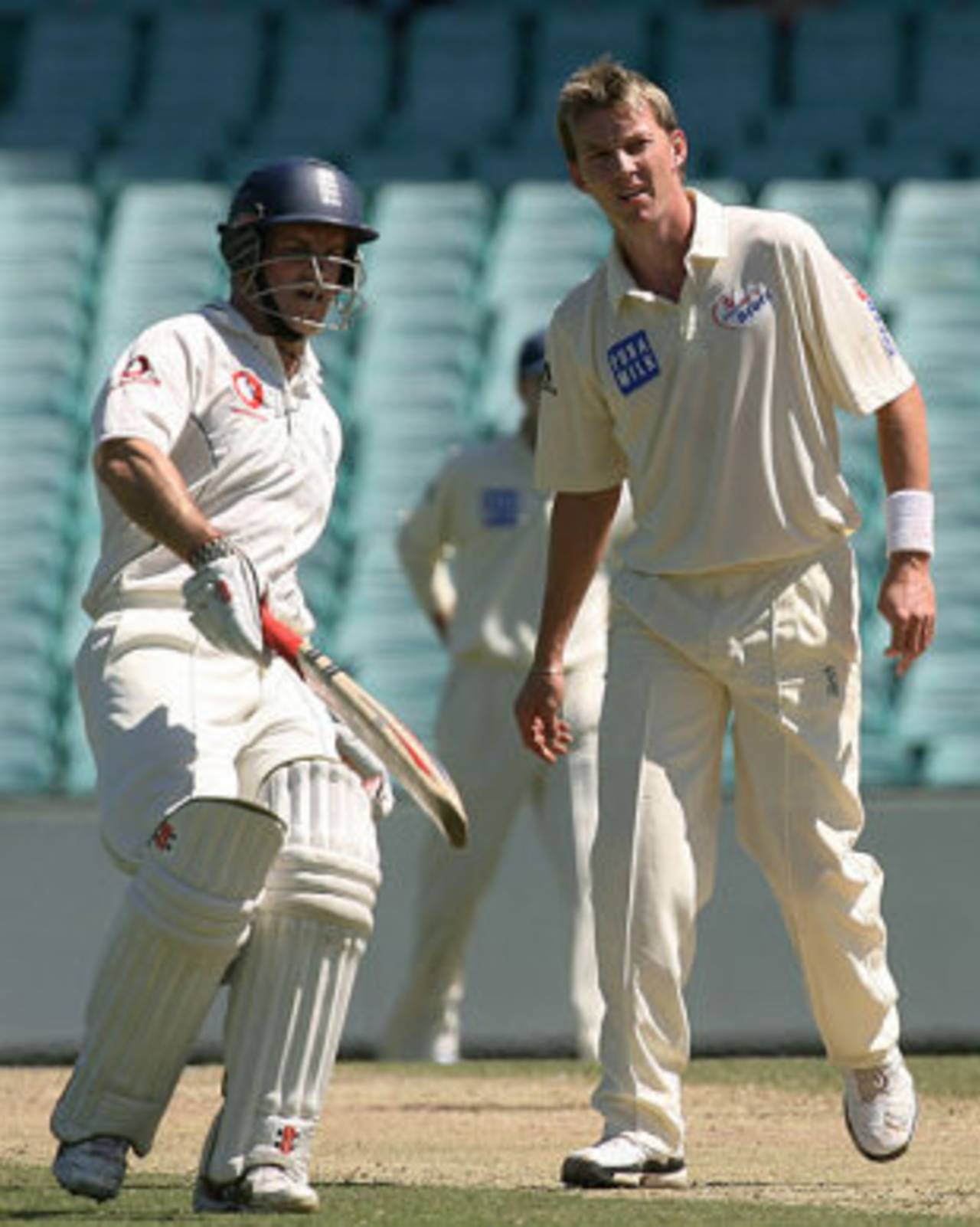 Brett Lee looks on as Andrew Strauss picks up a single, New South Wales v England, Sydney, November 13, 2006