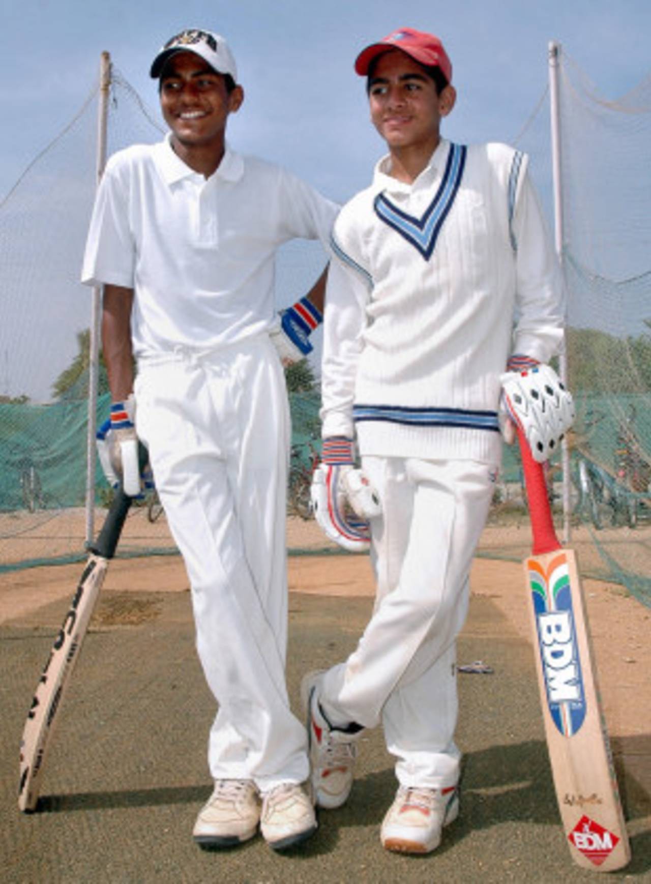 Manoj Kumar and Mohammed Shaibaz pose after their world-record stand of 721, St Peter's High School v St Phillip's High School, Hyderabad, November 15, 2006