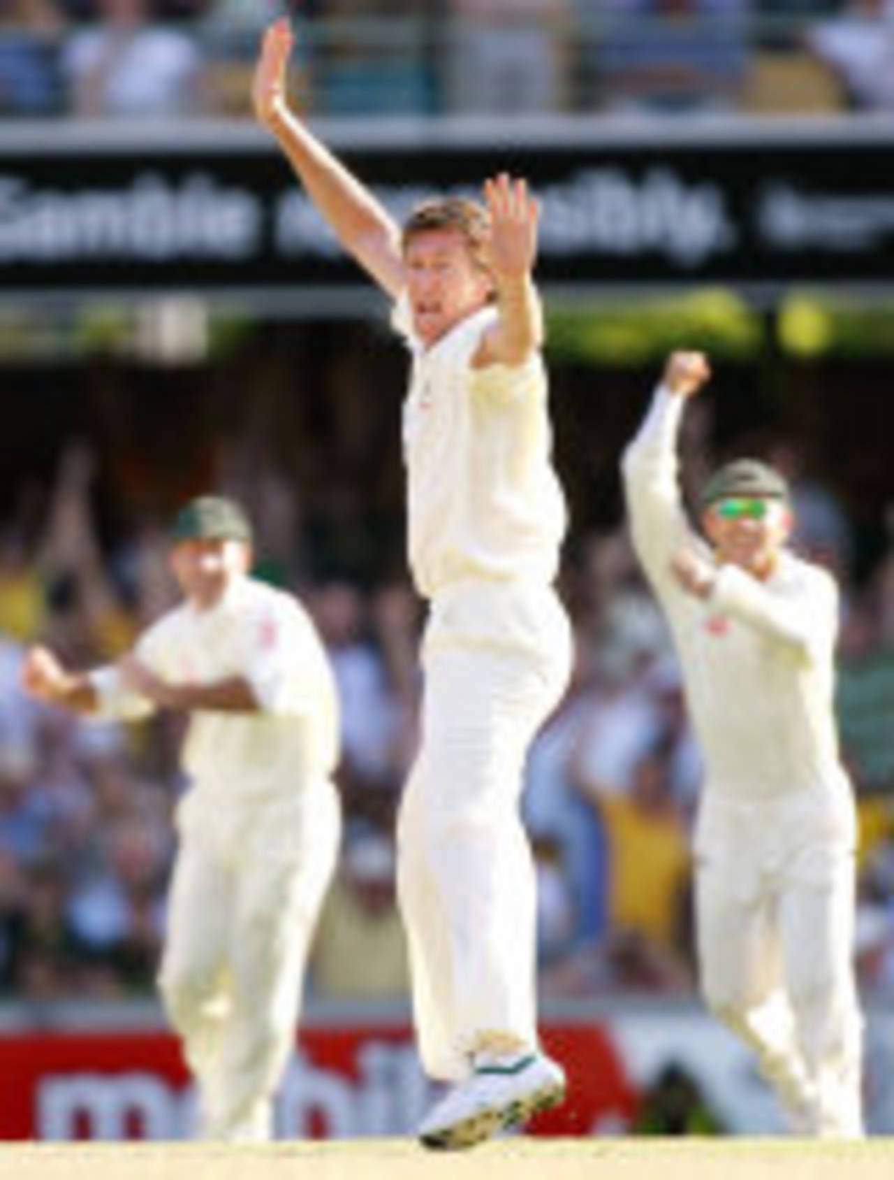 Glenn McGrath celebrates dismissing Alastair Cook, Australia v England, 1st Test, Brisbane, November 24, 2006