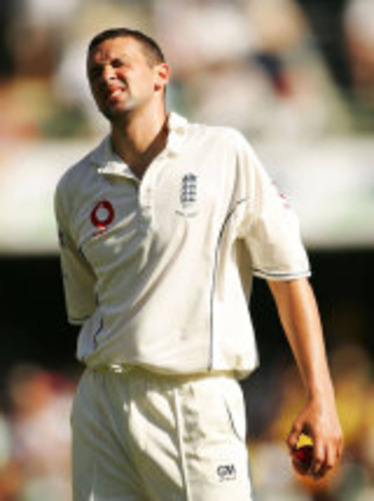 Steve Harmison grimaces in pain, Australia v England, 1st Test, Brisbane, November 25, 2006