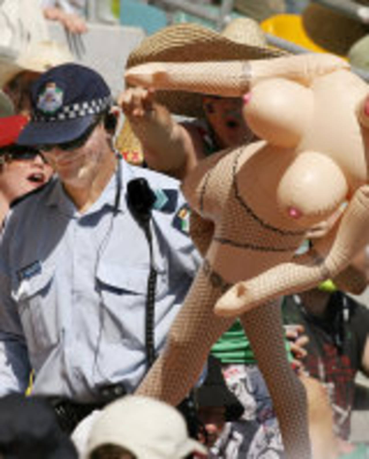 Police remove an inflatable doll from the crowd, Australia v England, 1st Test, Brisbane, November 25, 2006