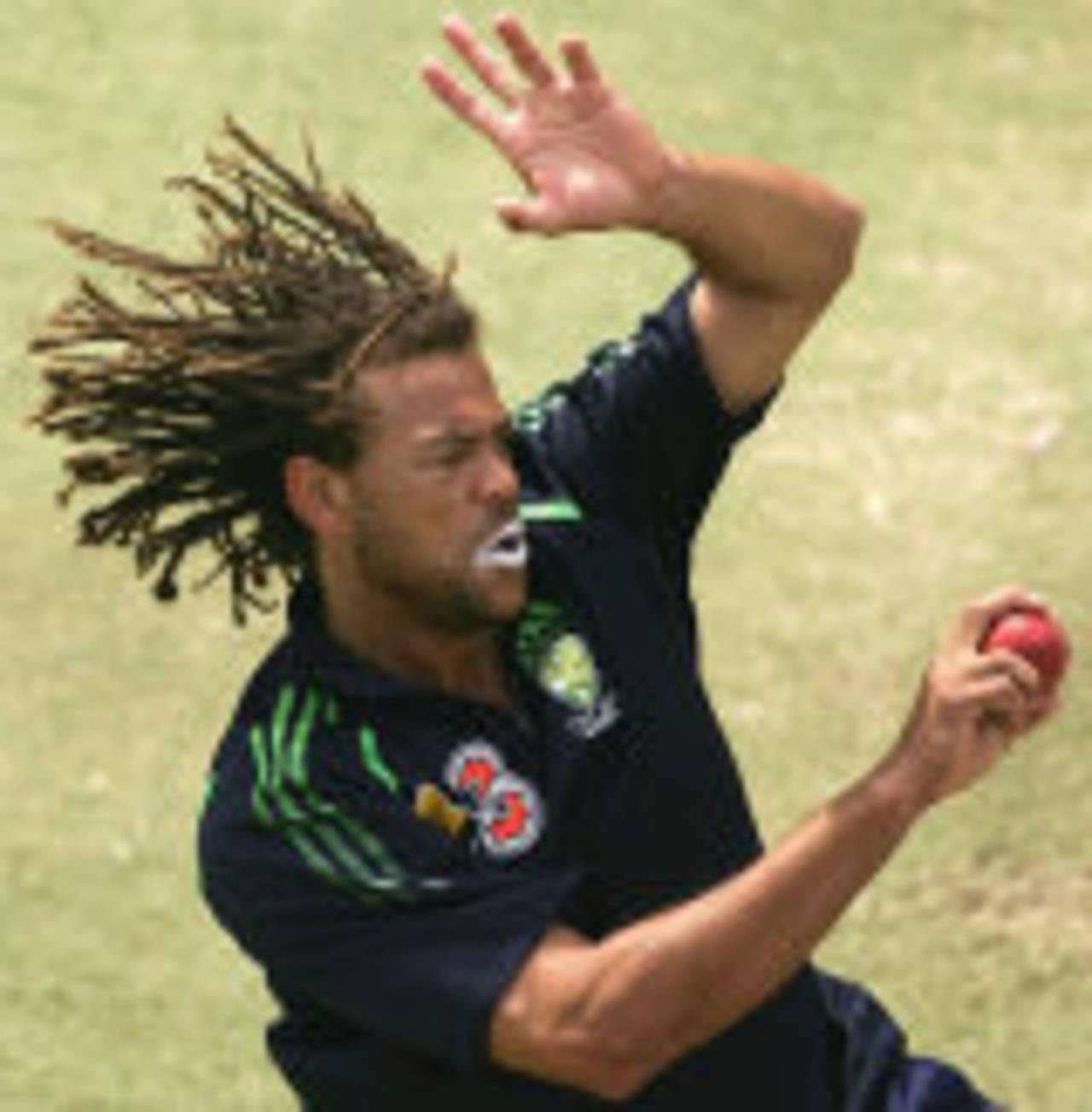 Andrew Symonds roars into bowl during a training session ahead of the third Test, Perth, December 11, 2006