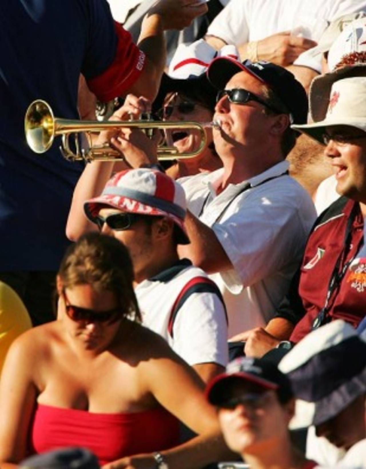 Bill Cooper, the Barmy Army trumpeter, plays a tune in the WACA crowd, Australia v England, 3rd Test, Perth, December 15, 2006