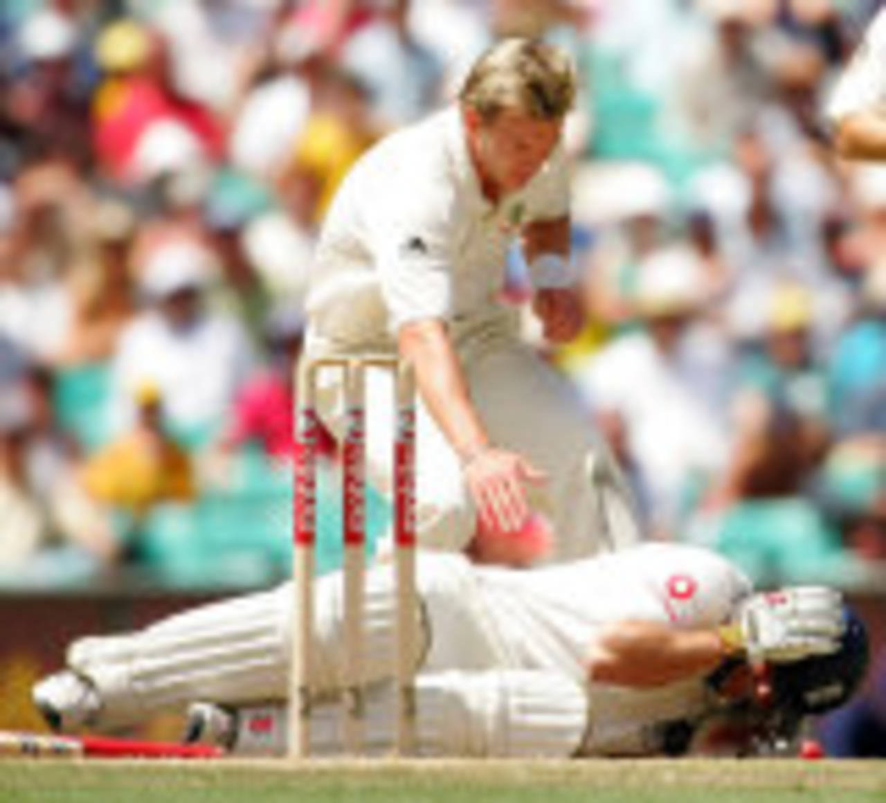 Andrew Strauss is felled by a short ball from Brett Lee, Australia v England, 5th Test, Sydney, January 4, 2007