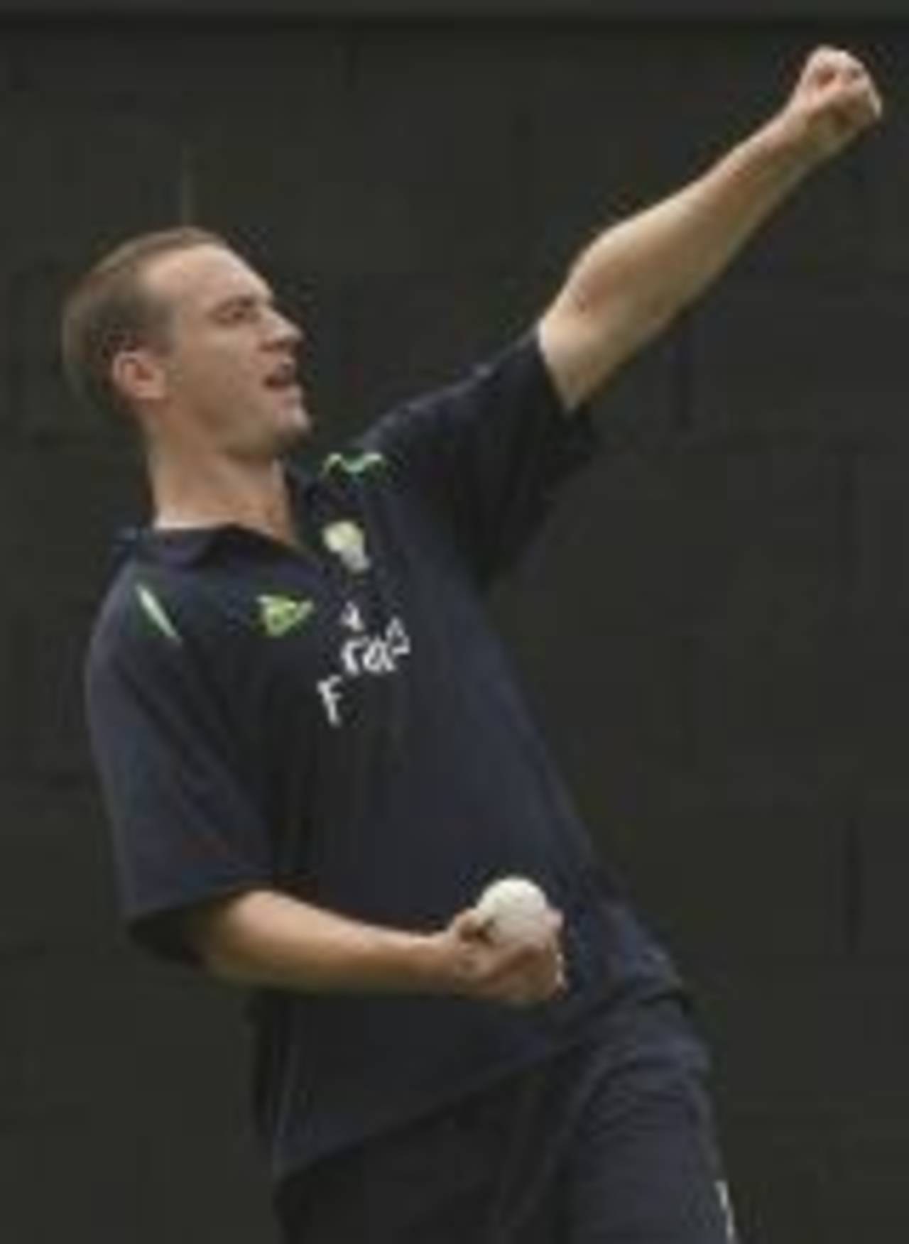 Stuart Clark in a cheery mood during Australia's practice session, 2007 World Cup, St Kitts, March 13, 2007
