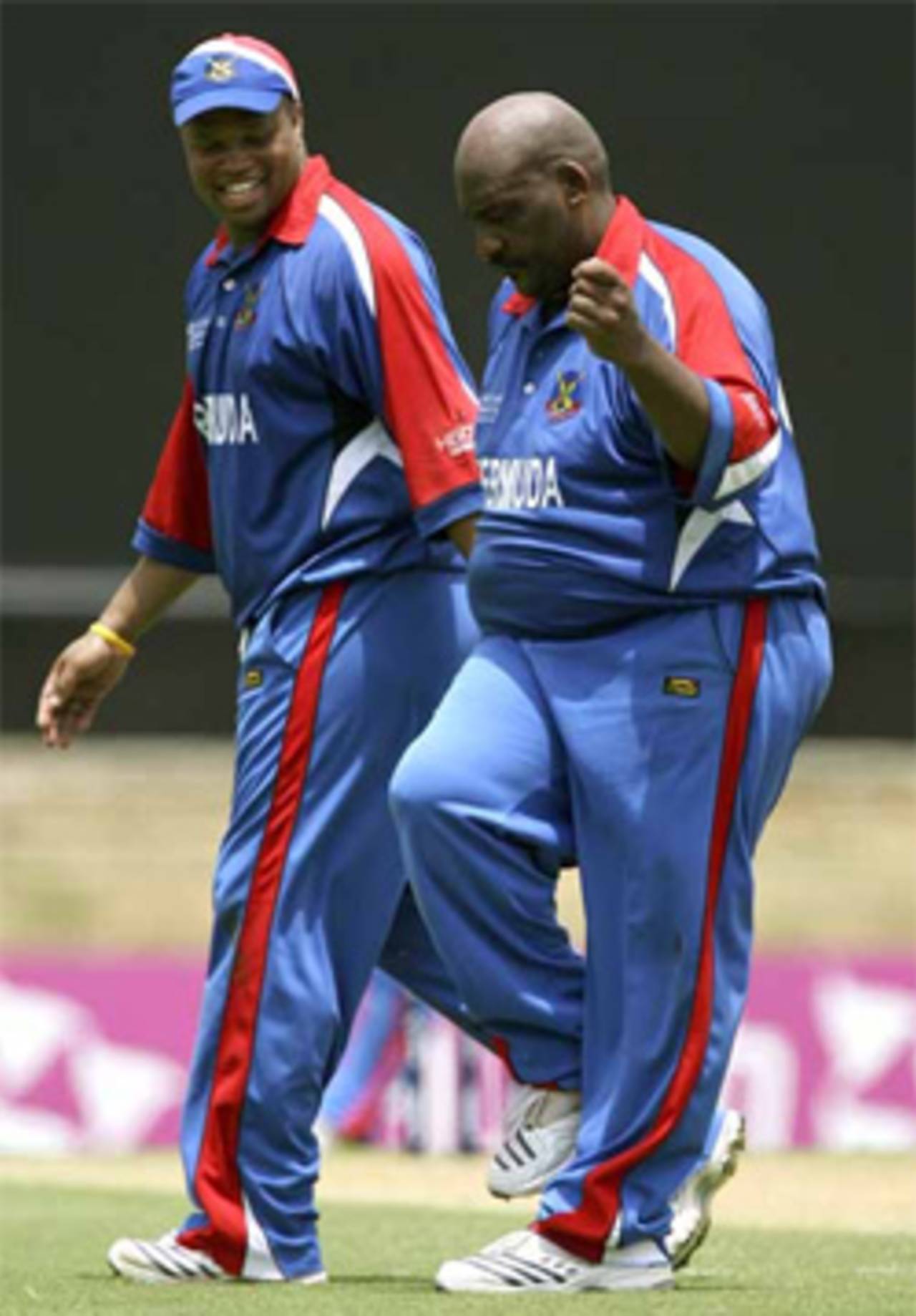 Dwayne Leverock, Bermuda's most colourful character, does a jig after picking up the wicket of Kumar Sangakkara, Bermuda v Sri Lanka, Group B, Port of Spain, March 15, 2007