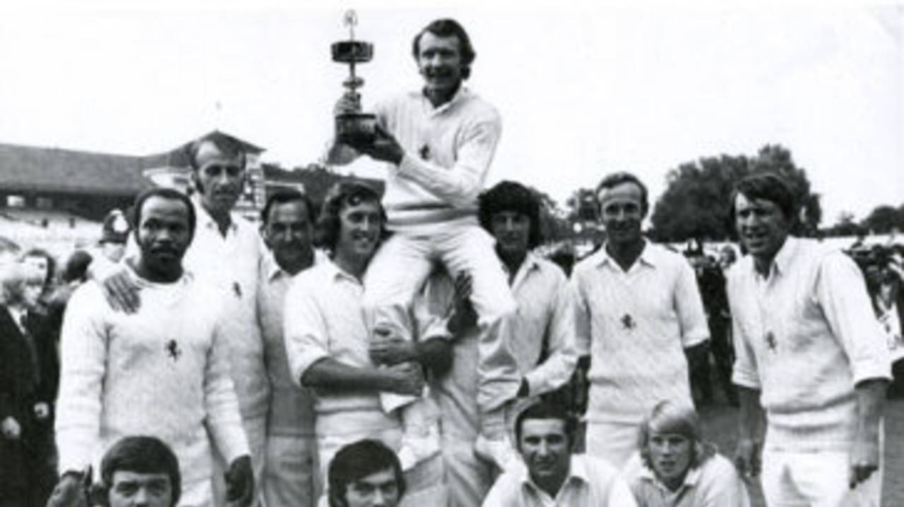 Bob Woolmer and Graham Johnson lift Mike Denness aloft after Kent's victory in the 1974 Gillette Cup final, Kent v Lancashire, Lord's, September 5, 1974
