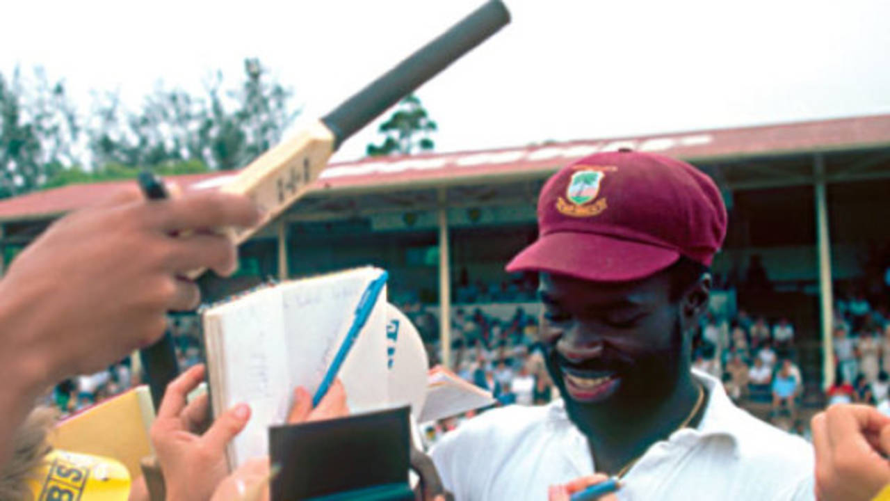 Franklyn Stephenson signs autographs during the West Indies rebel tour of South Africa, January 10, 1983