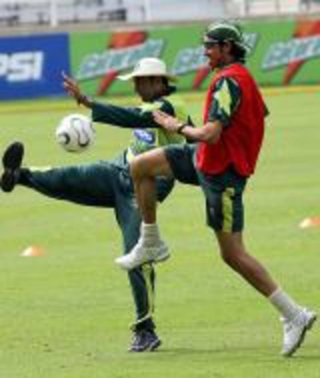 Younis Khan and Umar Gul play a bit of football, Jamaica, March 20, 2007