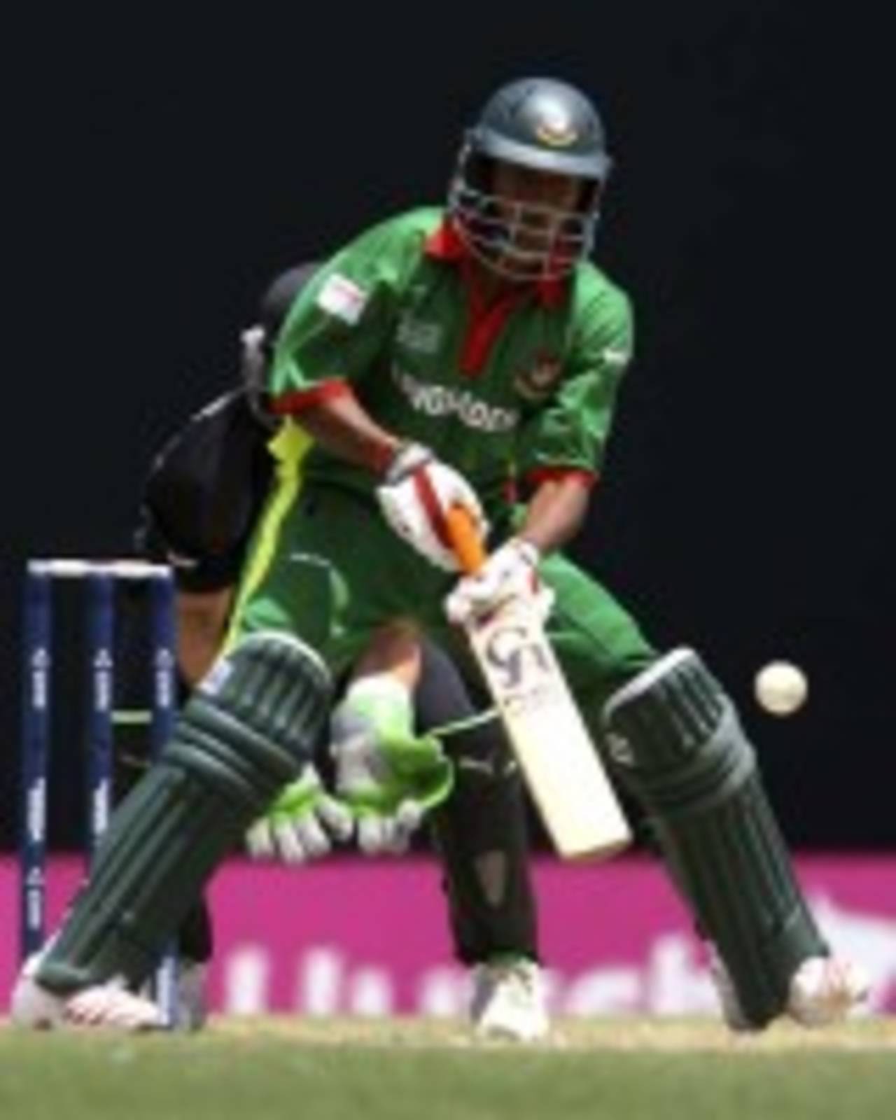 Saqibul Hasan gets into position for a cheeky improvisation, Bangladesh v New Zealand, Super Eights, Antigua, April 2, 2007
