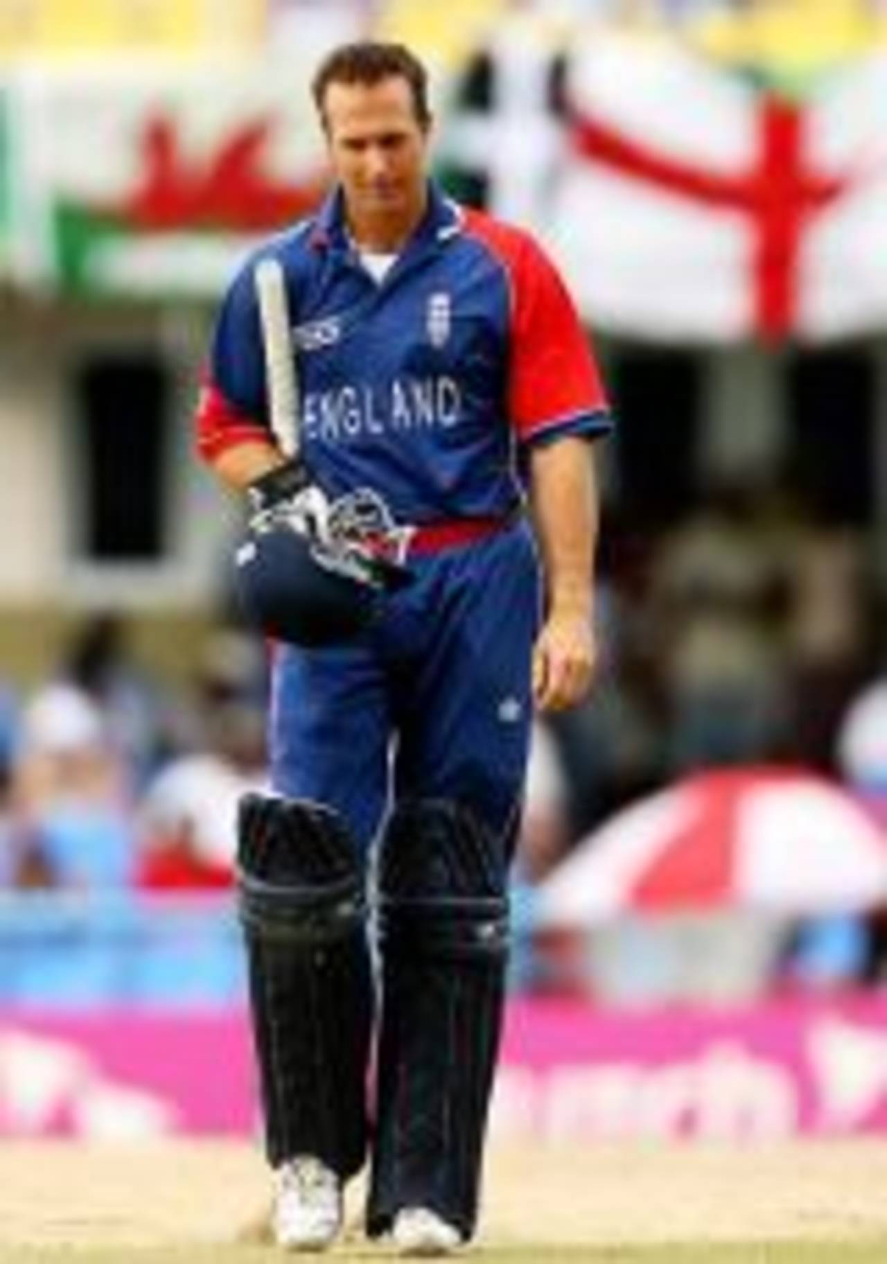 Michael Vaughan trudges off after failing to open his account, England v Sri Lanka, Super Eights, Antigua, April 4, 2007