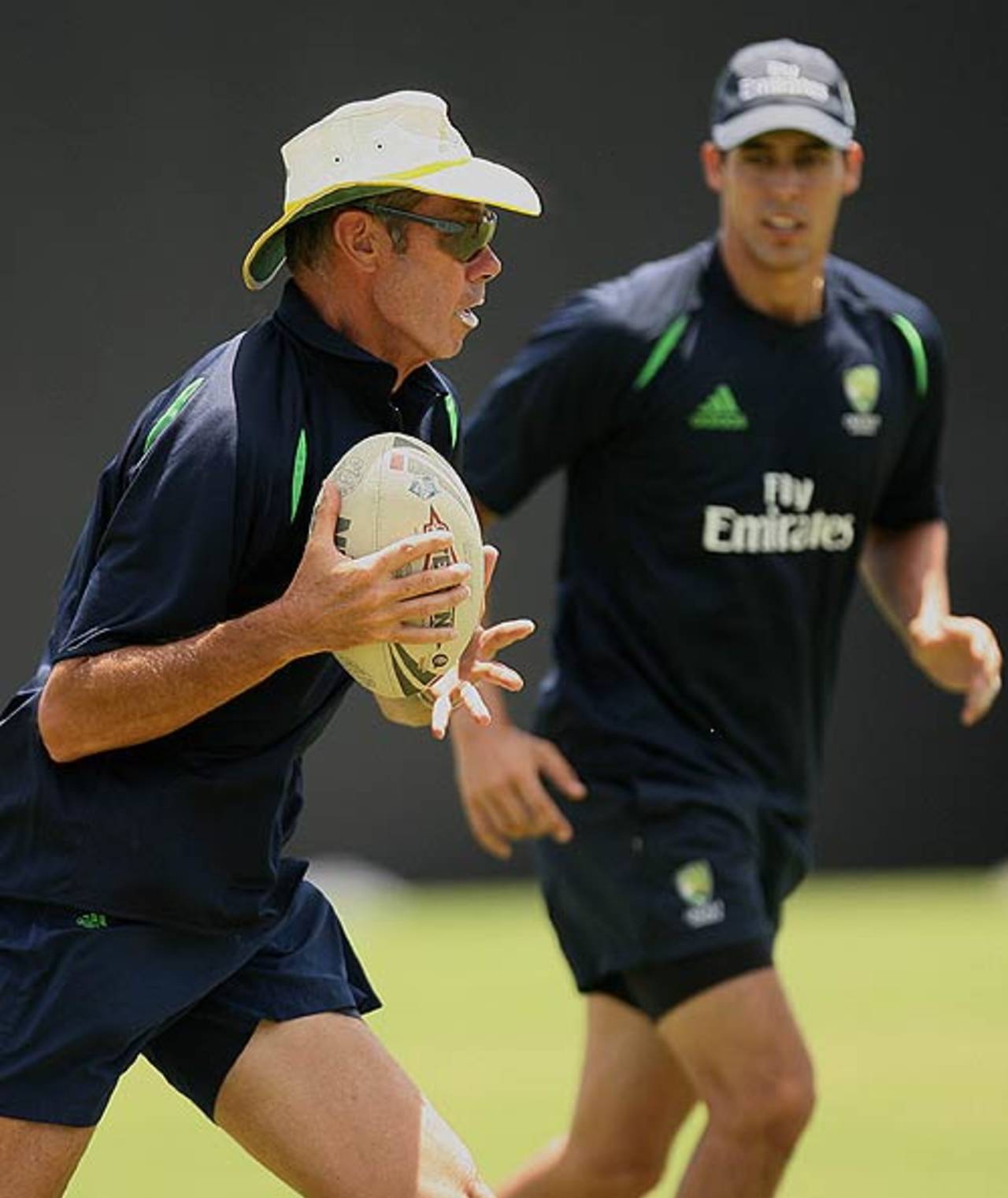 John Buchanan joins the Australian team in a game of touch rugby, Antigua, April 6, 2007