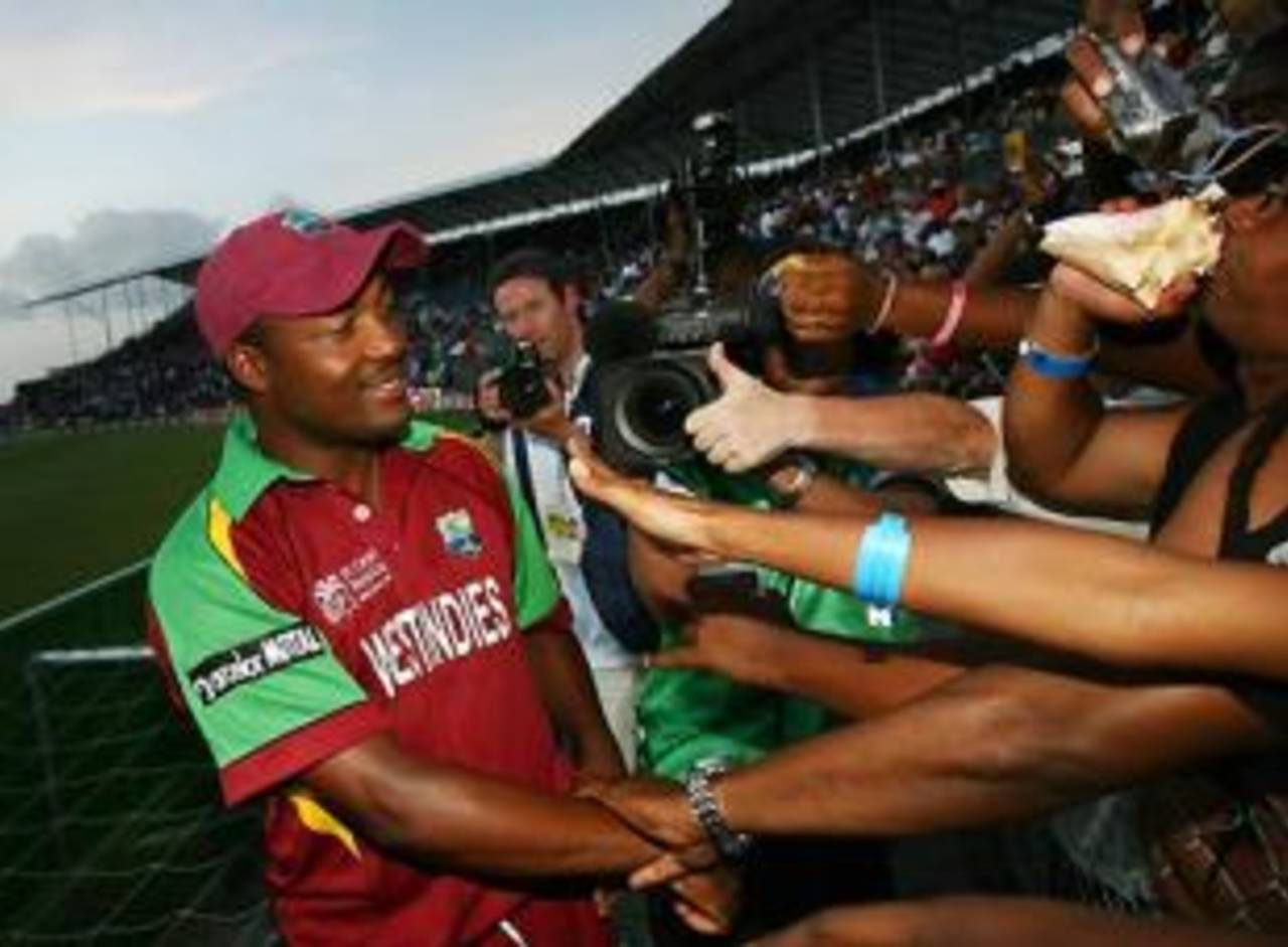 Brian Lara does a lap around the ground and greets his fans , England v West Indies, Super Eights, Barbados, April 21, 2007