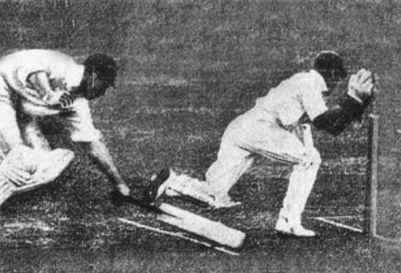 Frank Woolley is run out after taking on Lall Singh's arm to leave England wobbling on 19 for 3, England v India, Lord's, June 25, 1932