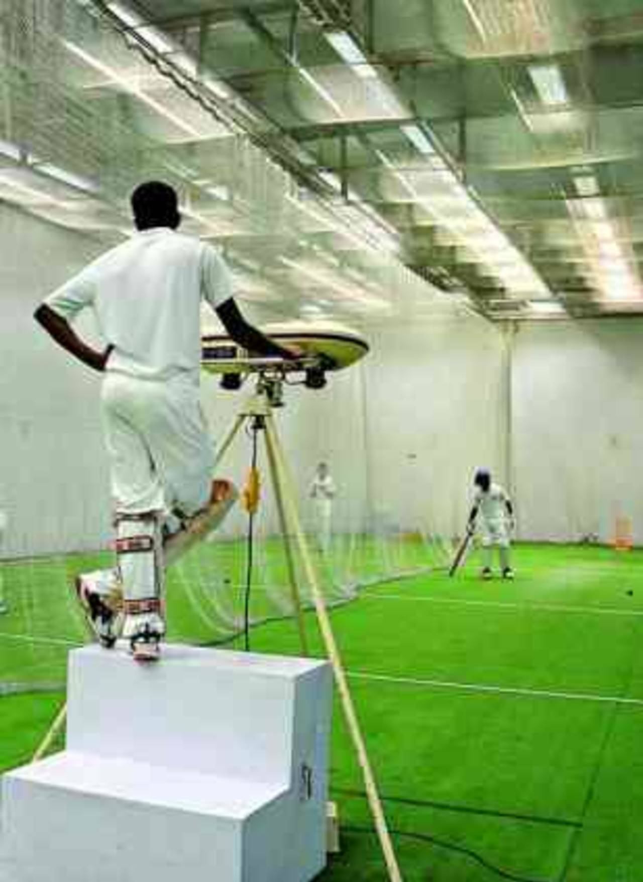 Trainees at the indoor nets at the National Cricket Academy at the Chinnaswamy Stadium in Bangalore, early 2007