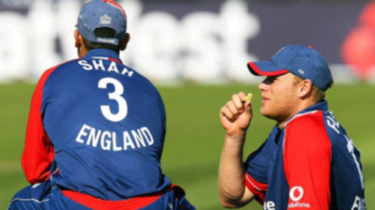 Andrew Flintoff eats a sweet during an interruption, England v India, 2nd ODI, Bristol, August 24, 2007