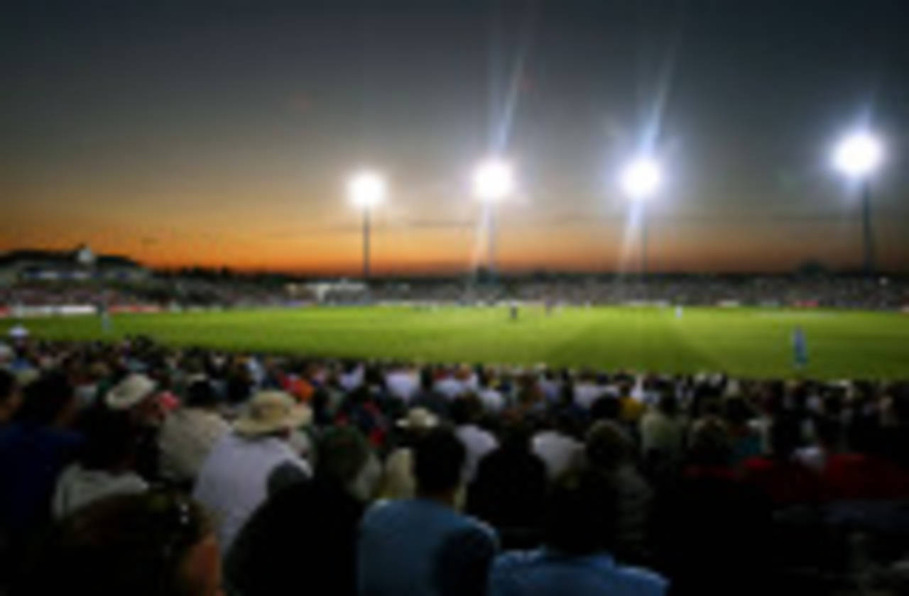 The sun sets at the County Ground and the lights take effect, Bristol, August 24, 2007