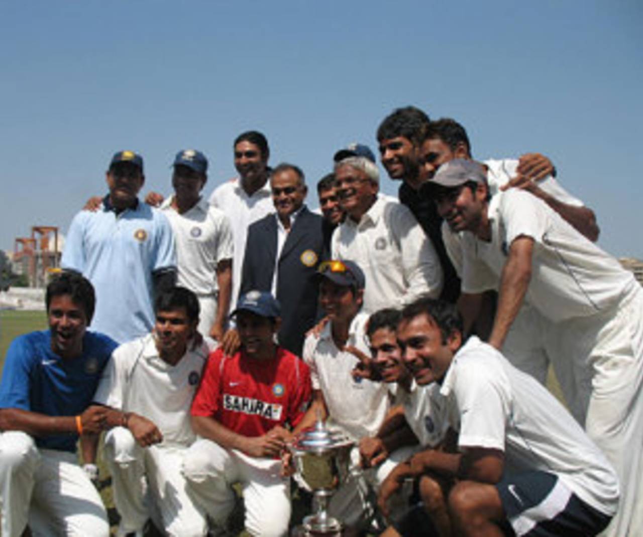The Rest of India squad pose with the Irani Trophy, Mumbai v Rest of India, 4th day, Rajkot, Irani Trophy, October 9, 2007