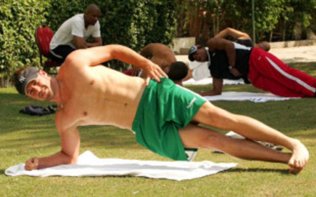 AB de Villiers exercises at a training session, Lahore, October 14, 2007
