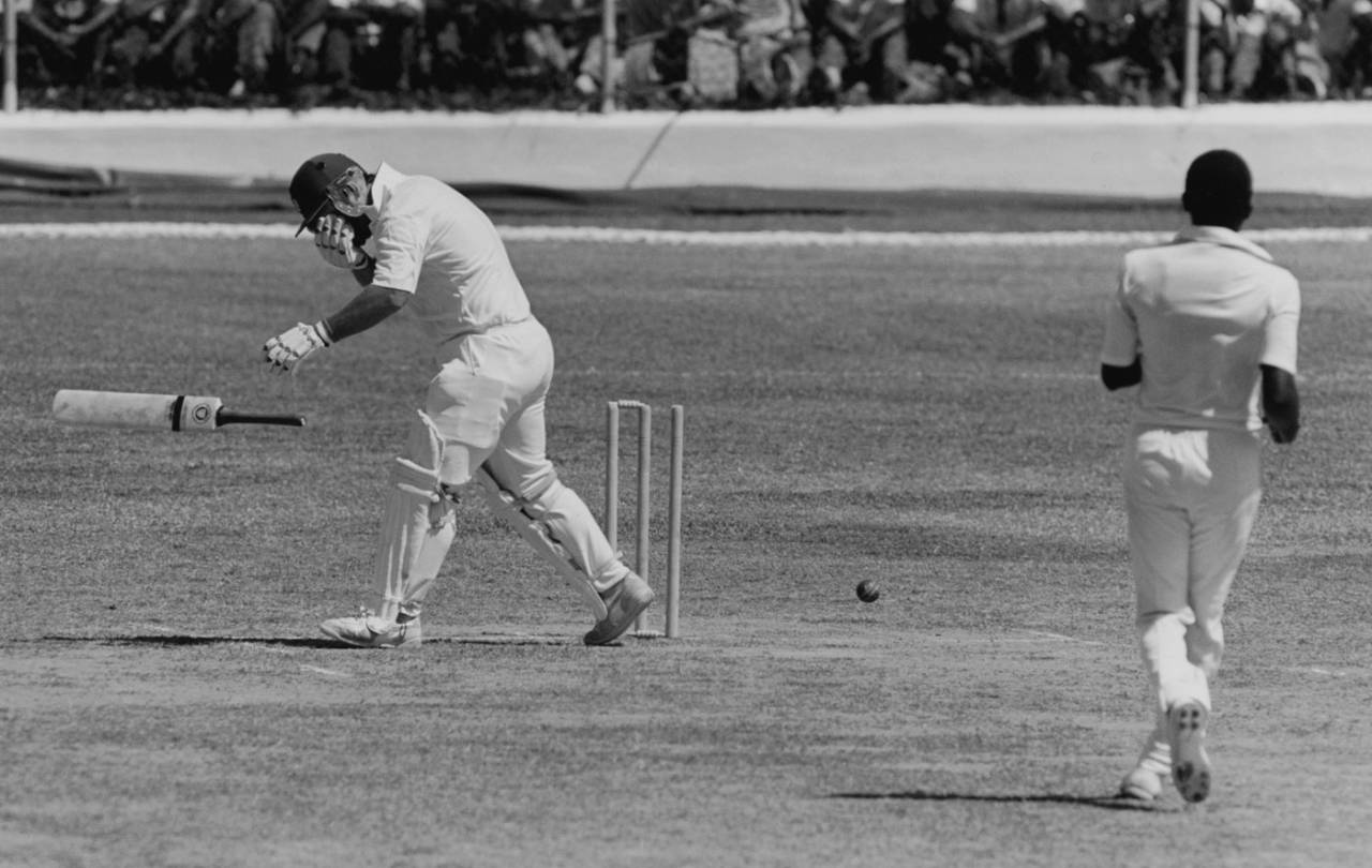 Mike Gatting is hit by a bouncer by Malcolm Marshall, West Indies v England, 1st ODI, Jamaica, February 18, 1986