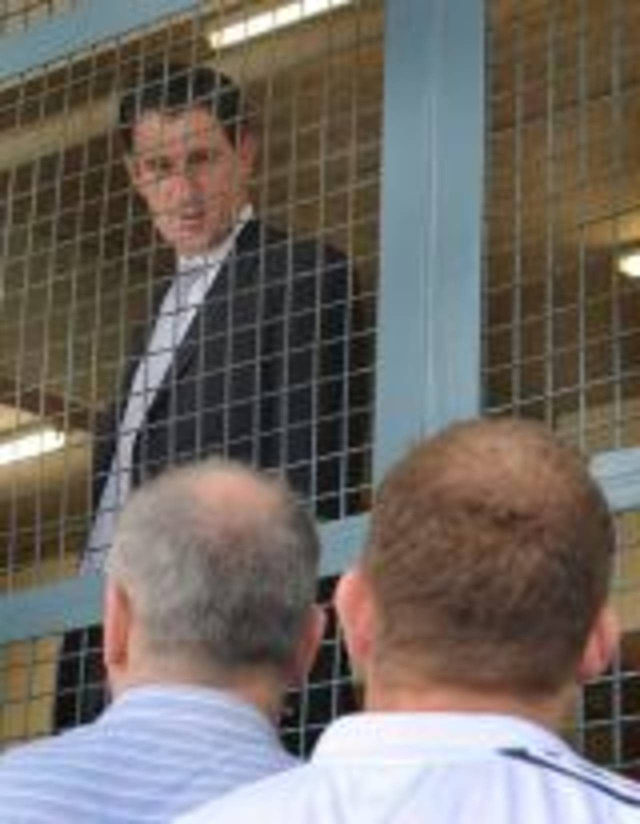 James Sutherland chats to News Ltd journalists who were locked out of the Gabba due to a dispute with Cricket Australia, Australia v Sri Lanka, 1st Test, Brisbane, 1st day, November 8, 2007
