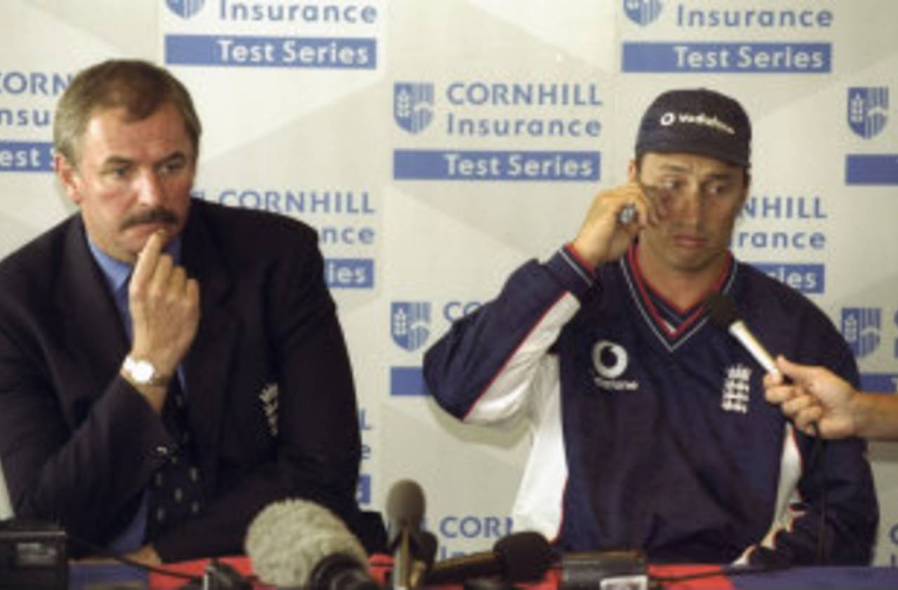 A fraught Nasser Hussain faces the press after New Zealand beat England in 1999, England v New Zealand, 4th Test, The Oval, August 22, 1999