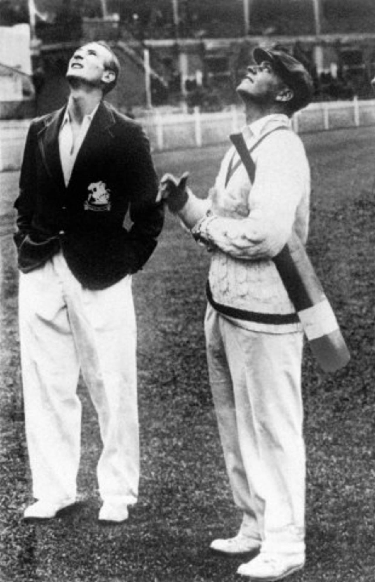 The calm before the storm. Douglas Jardine and Bill Woodfull intently watch the toss of the coin&nbsp;&nbsp;&bull;&nbsp;&nbsp;The Cricketer International