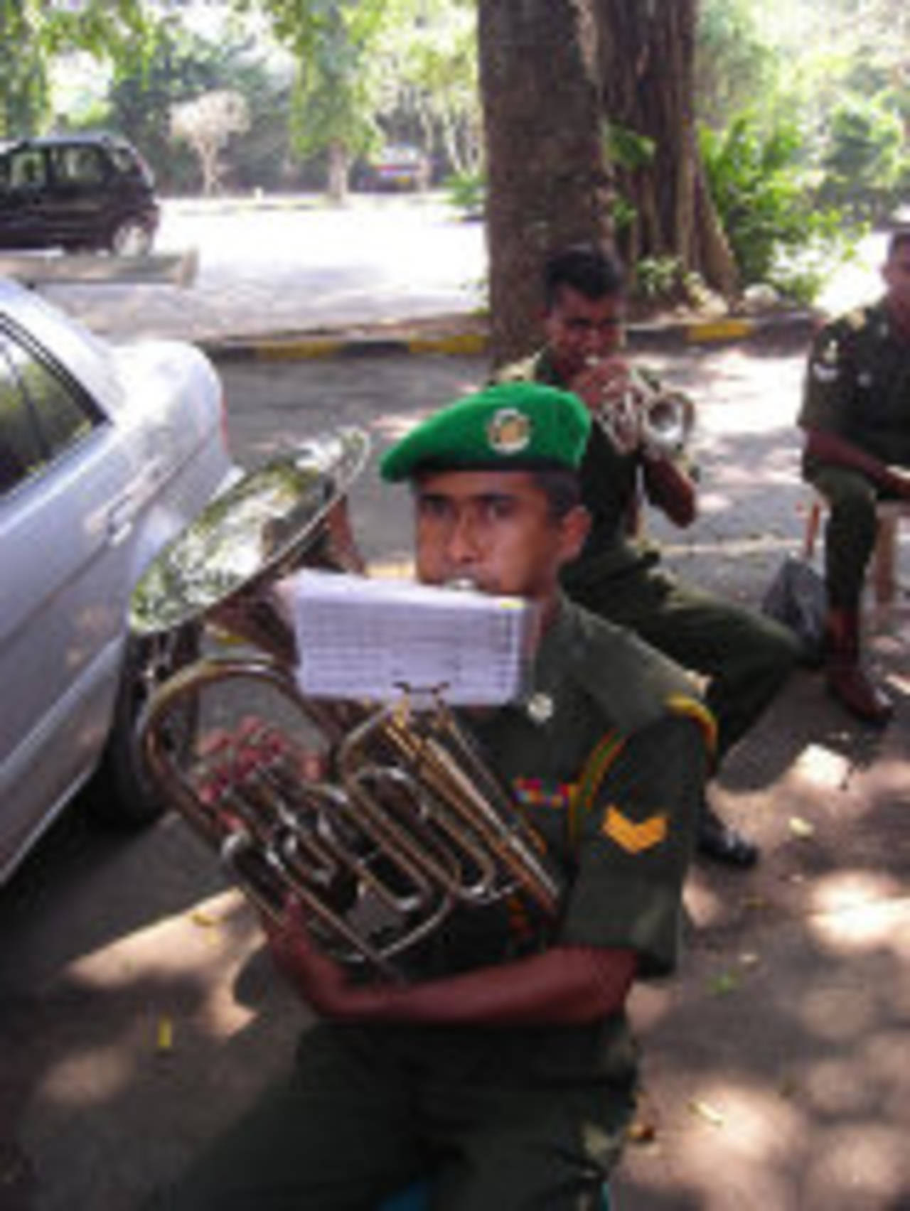 Members of the Sri Lankan Army Band prepare for their Test series ensemble, SL Board President's XI v England XI, Colombo, November 27, 2007
