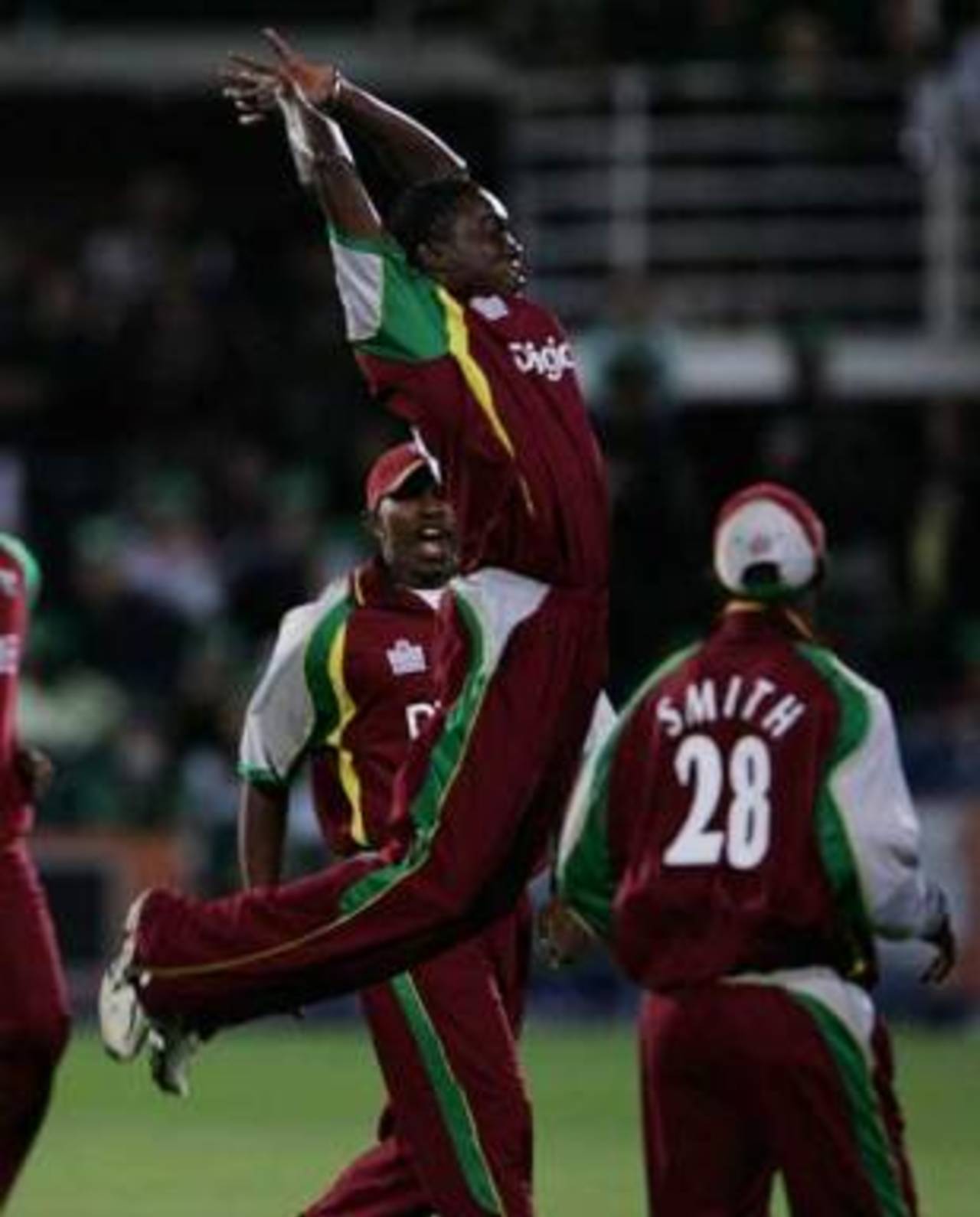 Jerome Taylor celebrates one of his three quick wickets, South Africa v West Indies, 1st Twenty20, Port Elizabeth, December 16, 2007