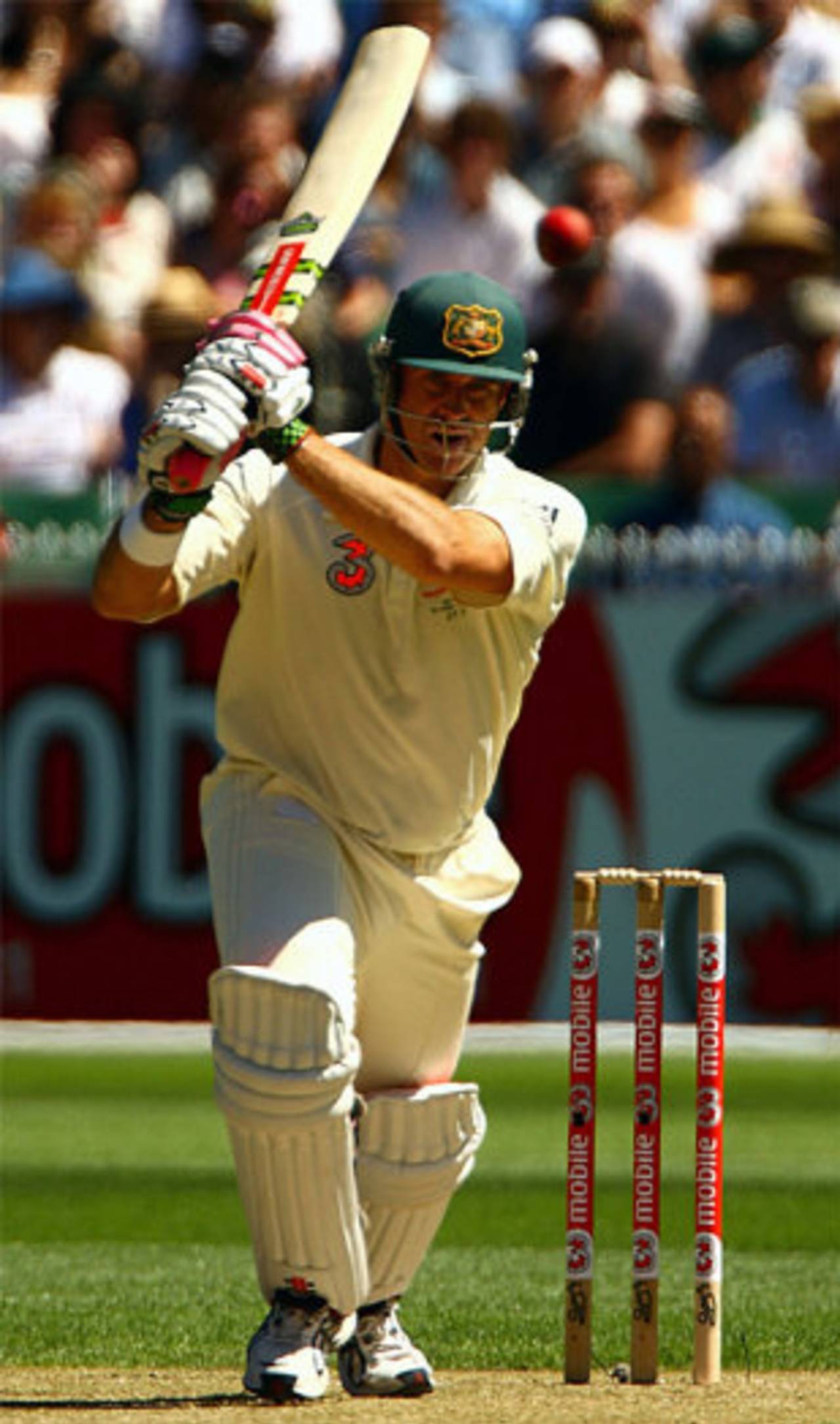 Matthew Hayden collected runs in typically muscular fashion on the opening day, Australia v India, 1st Test, MCG, December 26, 2007 