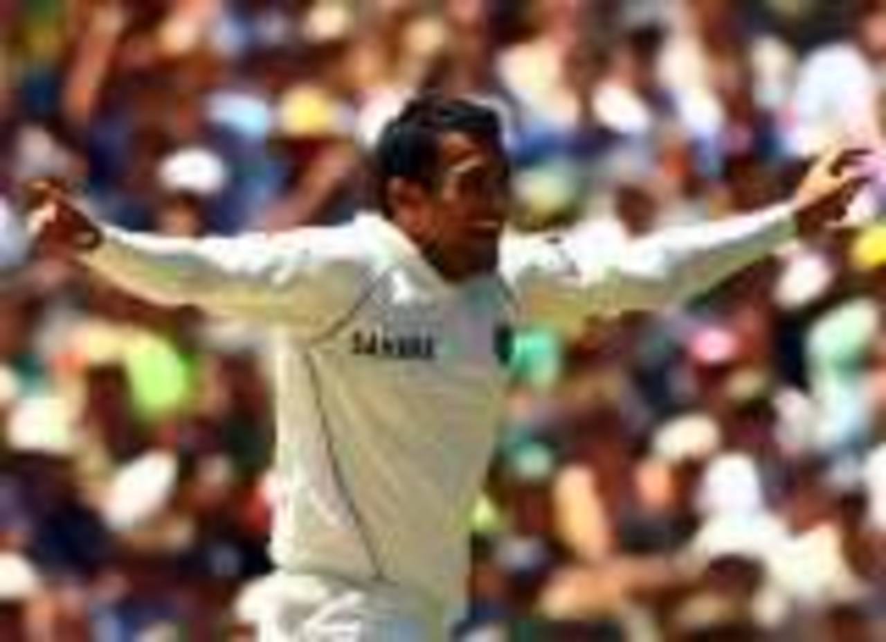 Zaheer Khan takes off in celebration after picking up the big wicket of Ricky Ponting, Australia v India, 1st Test, MCG, December 26, 2007
