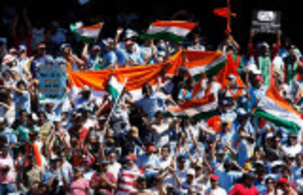 Indian fans wave flags and cheer the side on, Australia v India, 1st Test, MCG, December 26, 2007