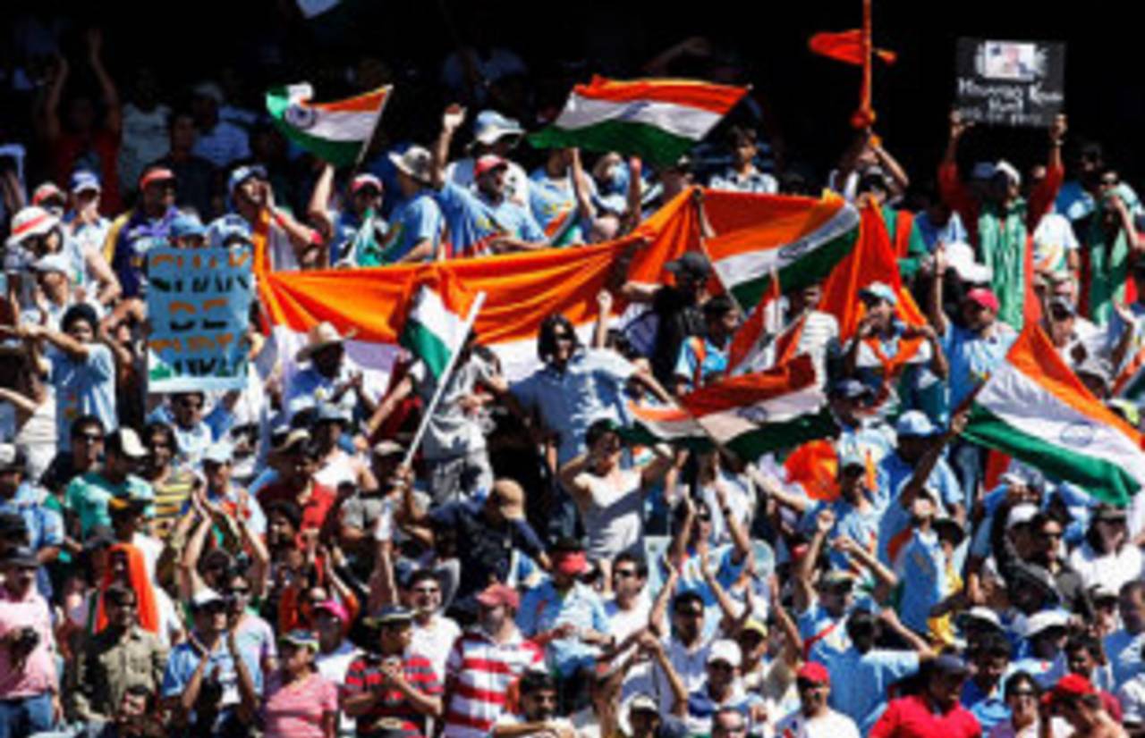 Indian fans wave flags and cheer the side on, Australia v India, 1st Test, MCG, December 26, 2007